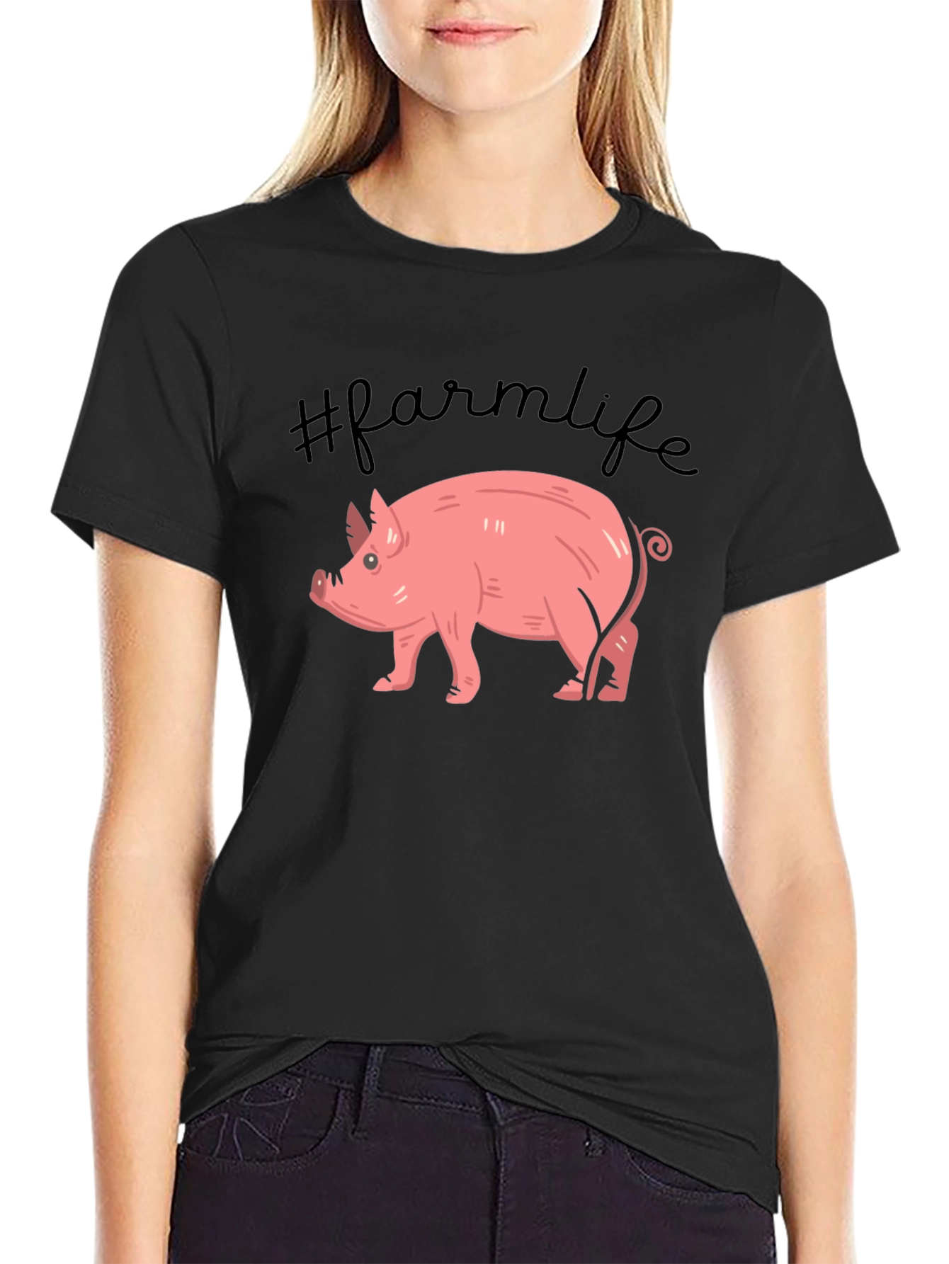 Farm Life Pig Graphic Tee - Unisex Black T-Shirt