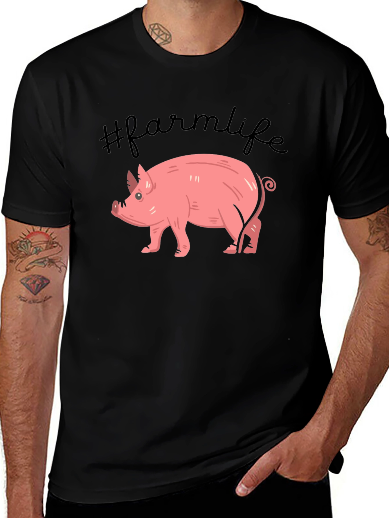 Farm Life Pig Graphic Tee - Unisex Black T-Shirt
