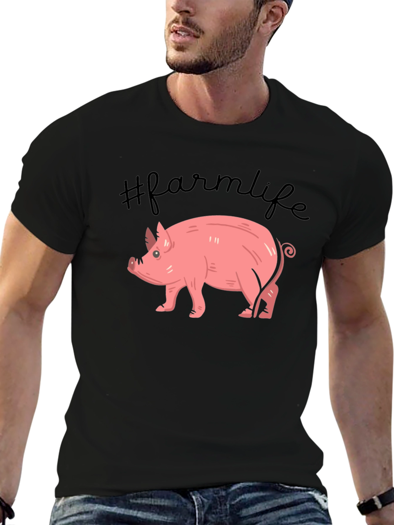 Farm Life Pig Graphic Tee - Unisex Black T-Shirt