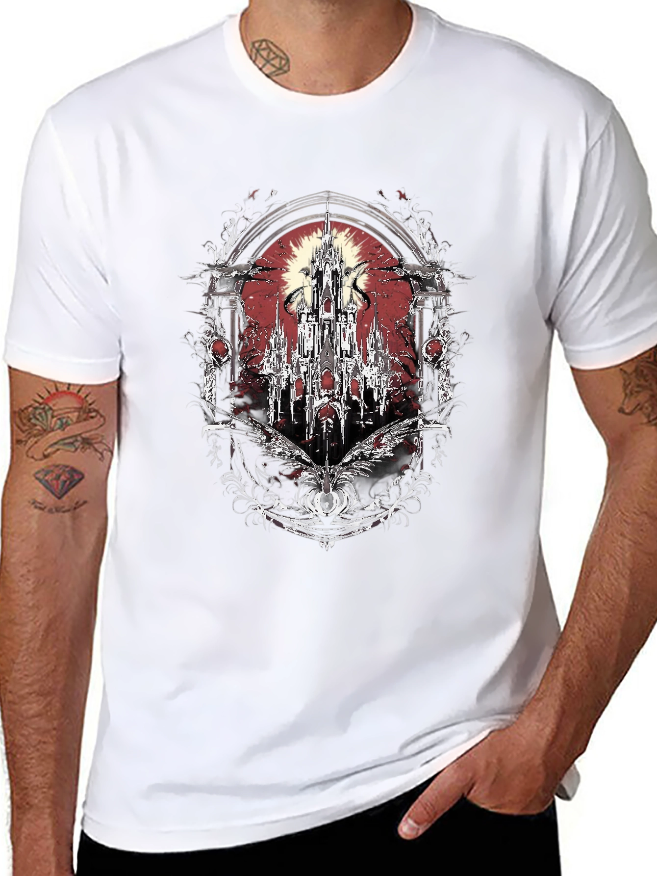 Gothic Castle T-Shirt - Dark Fantasy Design