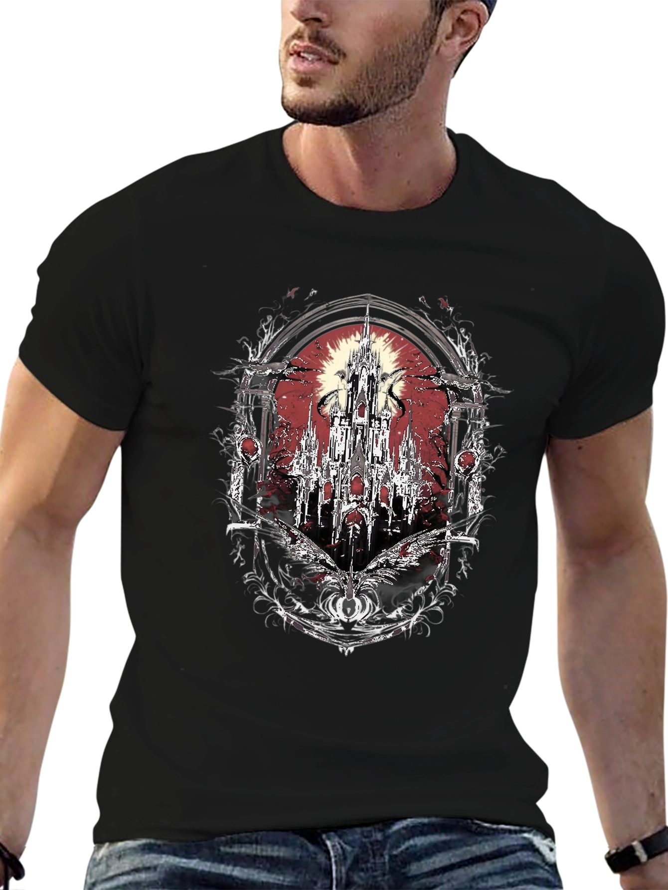Gothic Castle T-Shirt - Dark Fantasy Design