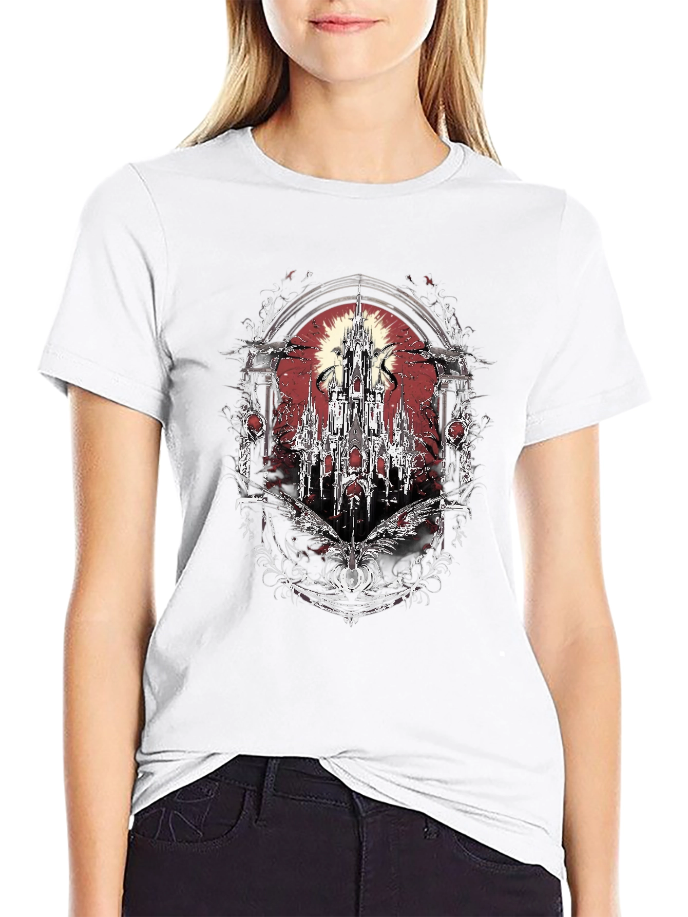 Gothic Castle T-Shirt - Dark Fantasy Design