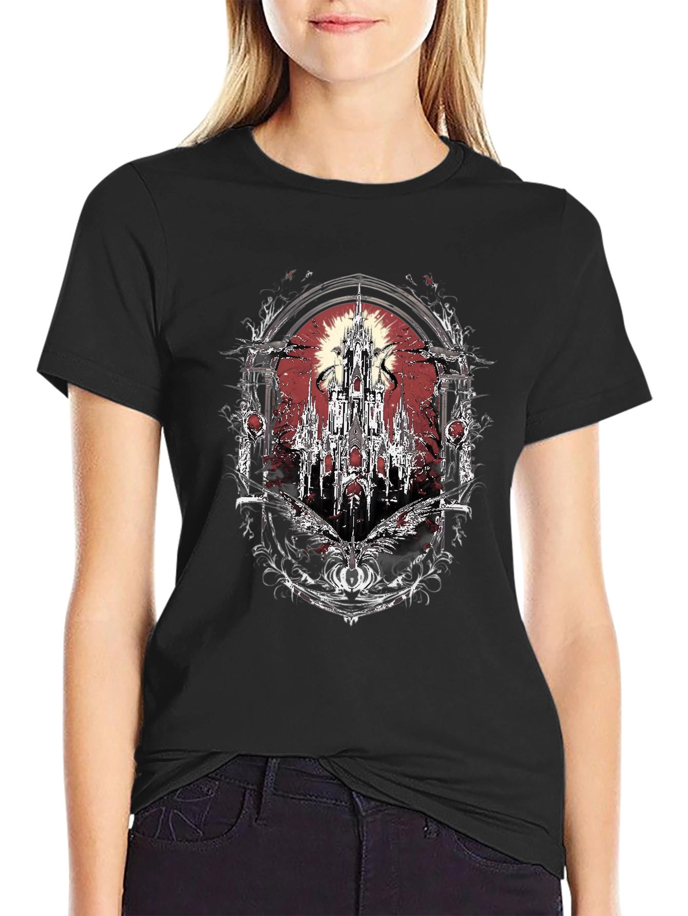 Gothic Castle T-Shirt - Dark Fantasy Design