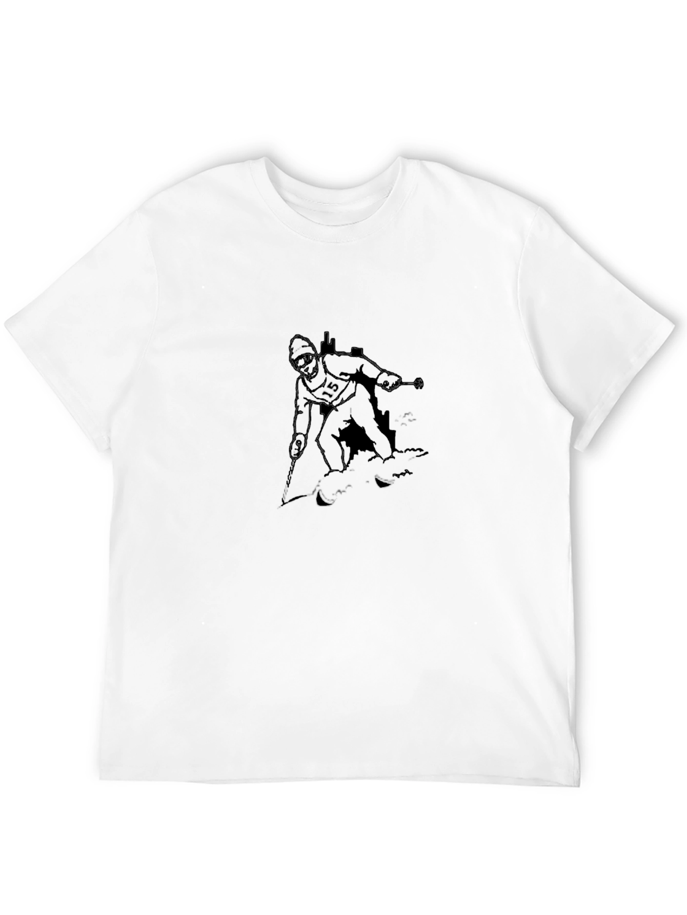 Skier Graphic Tee - Black Cotton Casual