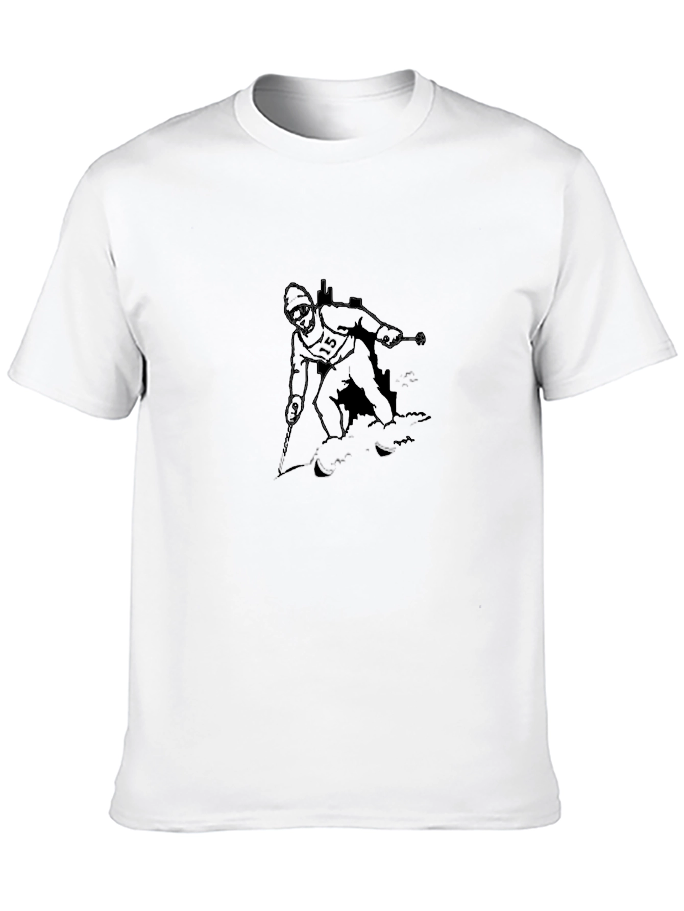Skier Graphic Tee - Black Cotton Casual