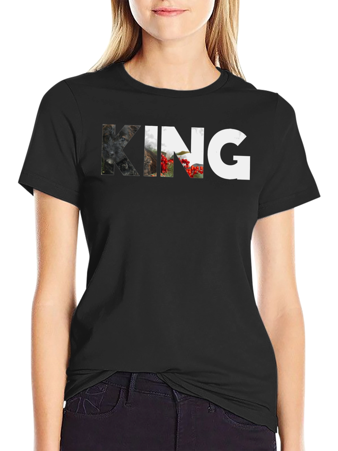 King Dog Portrait T-Shirt - Unisex Black Tee