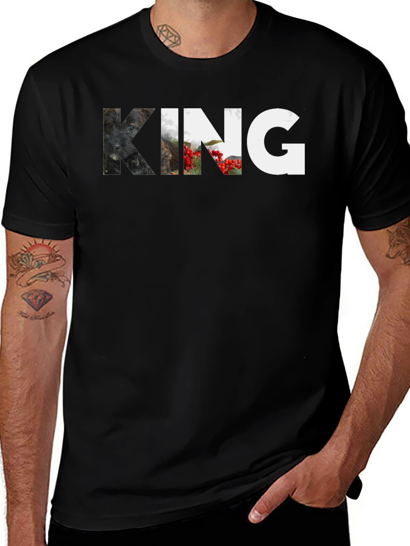 King Dog Portrait T-Shirt - Unisex Black Tee