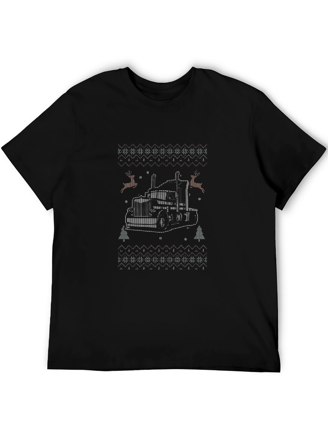 Truck Christmas Sweater Pattern Black T-Shirt