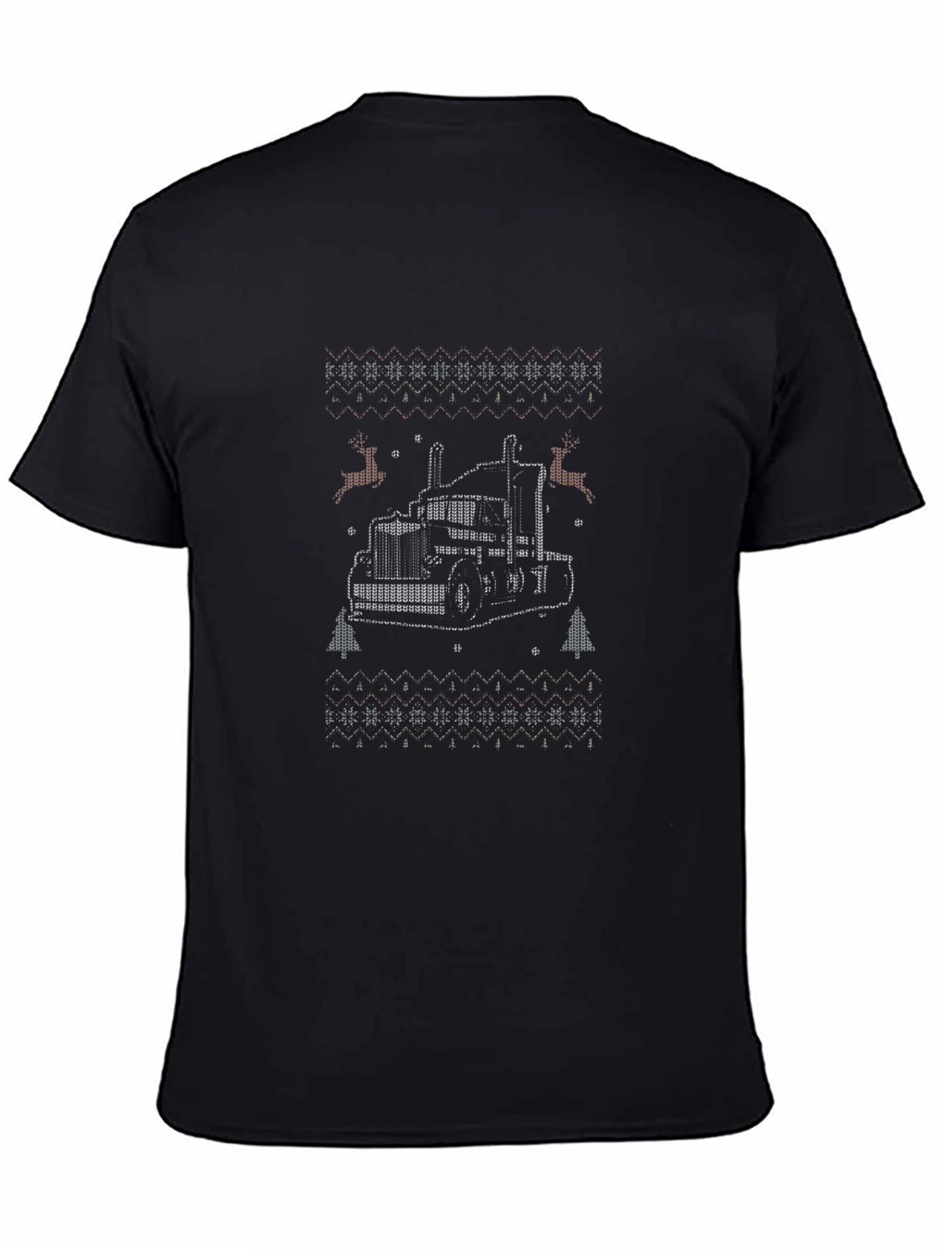 Truck Christmas Sweater Pattern Black T-Shirt