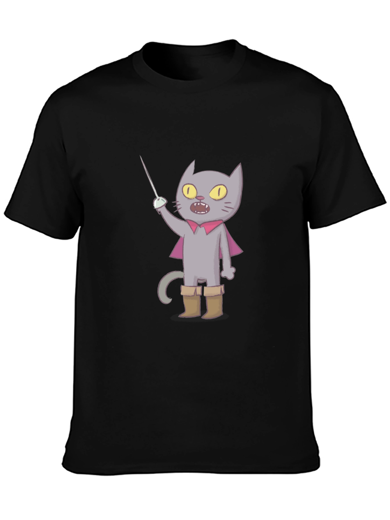 Cartoon Cat with Sword T-Shirt