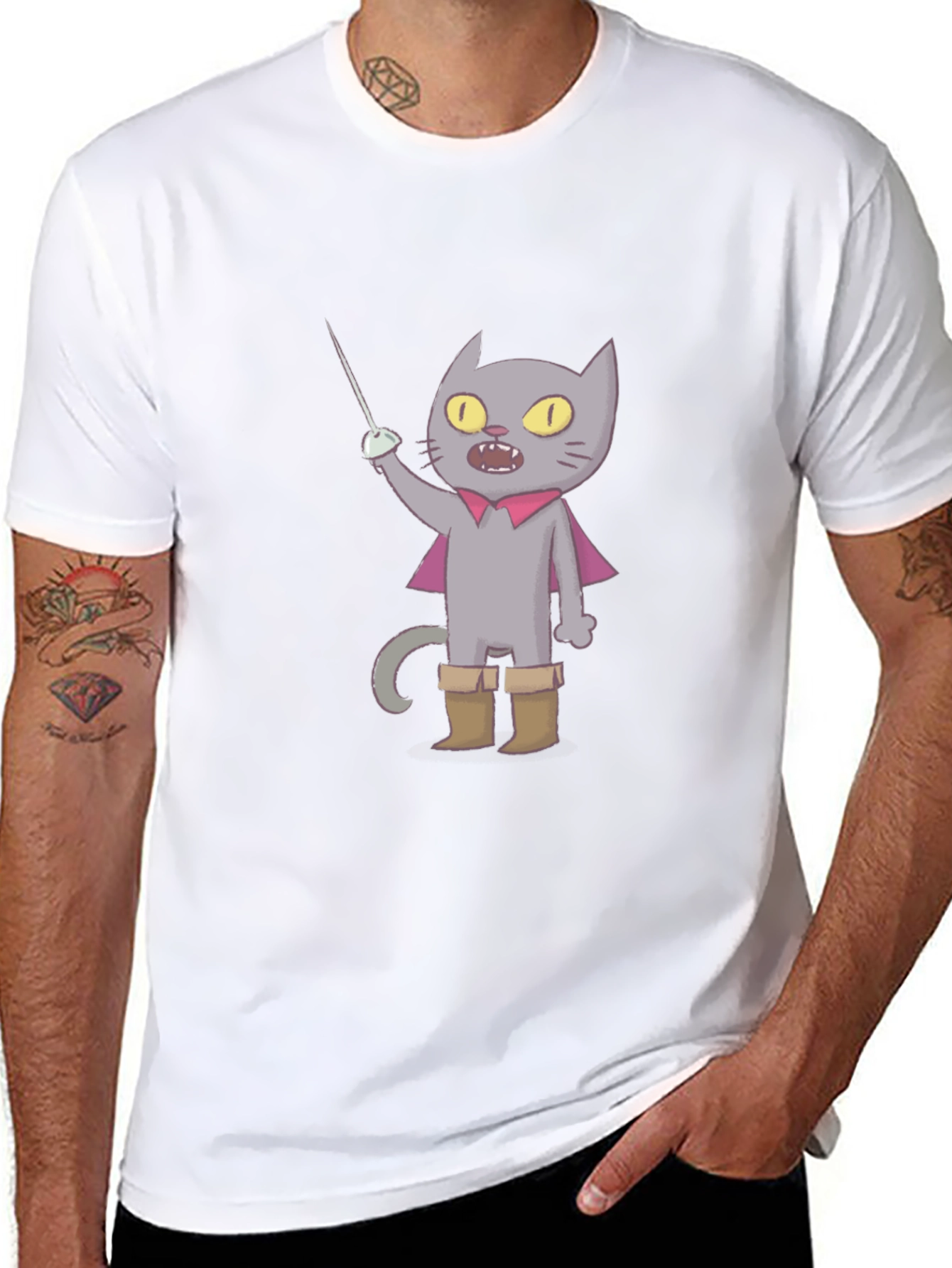 Cartoon Cat with Sword T-Shirt