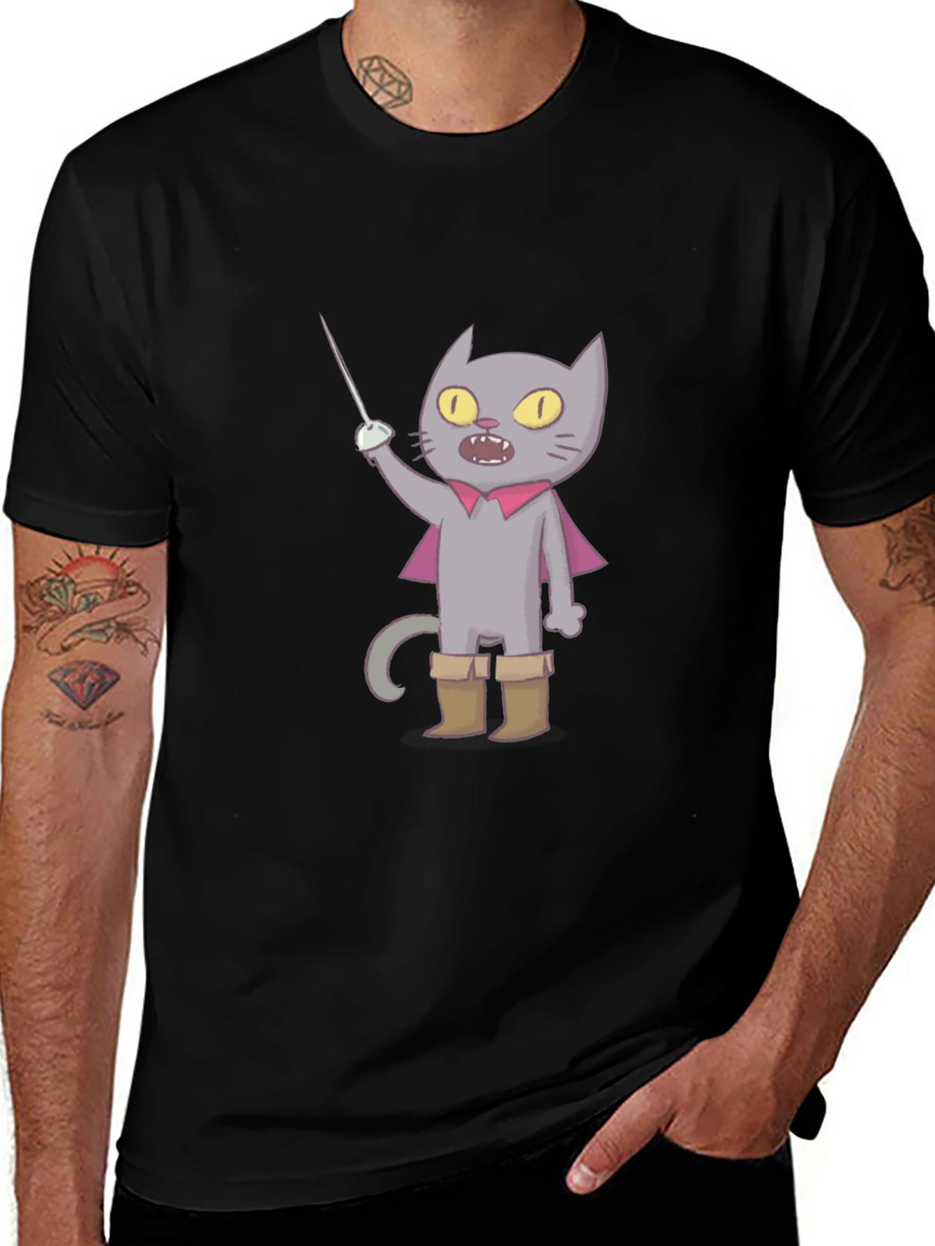 Cartoon Cat with Sword T-Shirt
