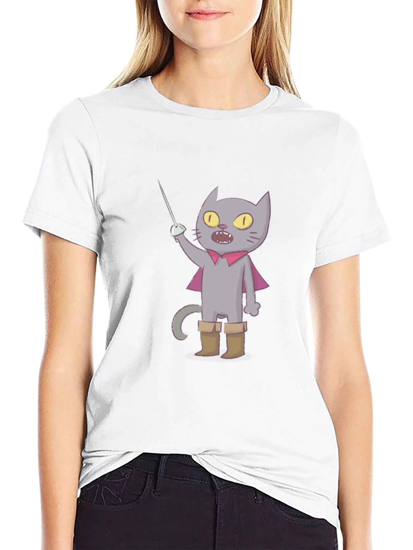 Cartoon Cat with Sword T-Shirt