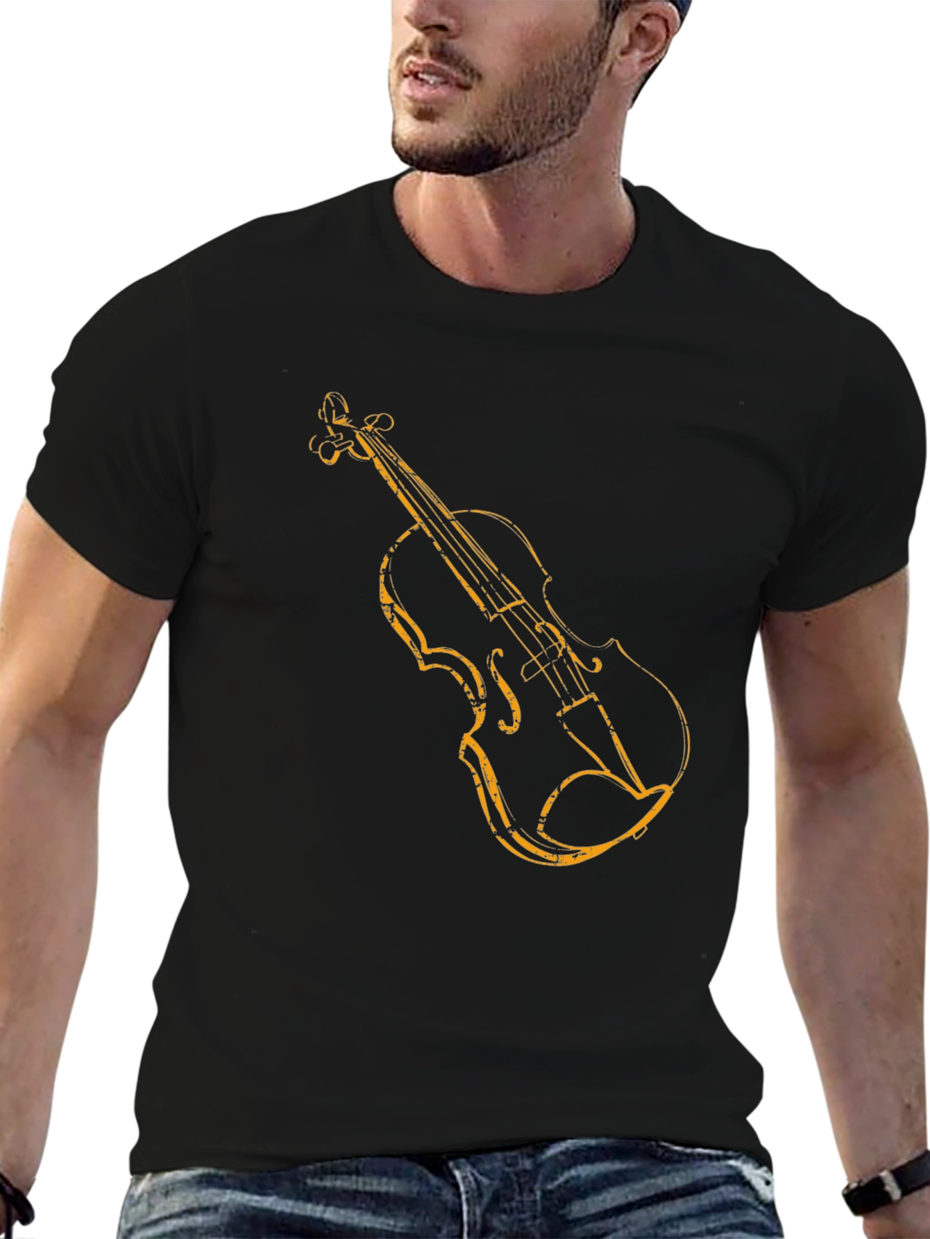 Violin Graphic Tee - Black Short Sleeve Shirt