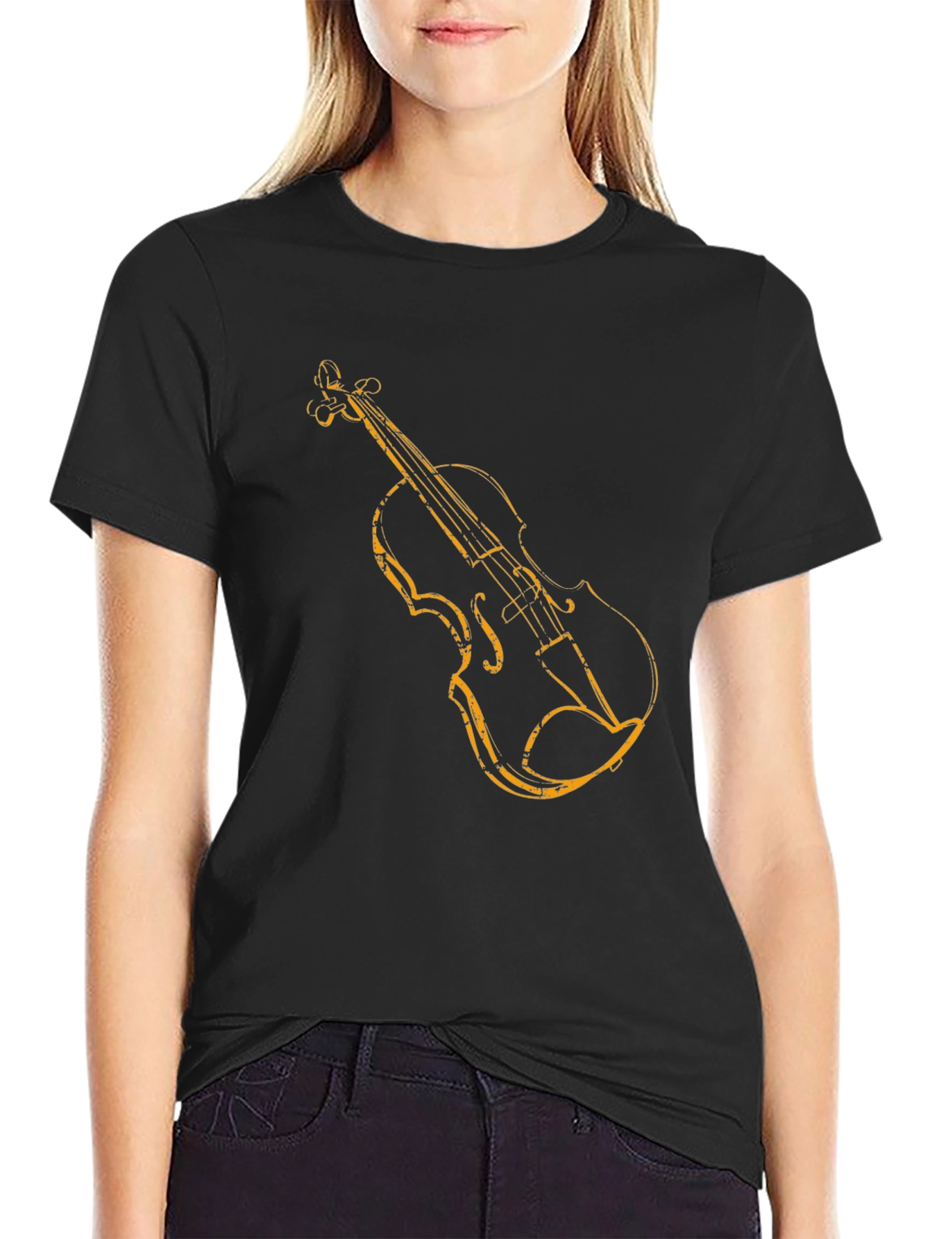 Violin Graphic Tee - Black Short Sleeve Shirt
