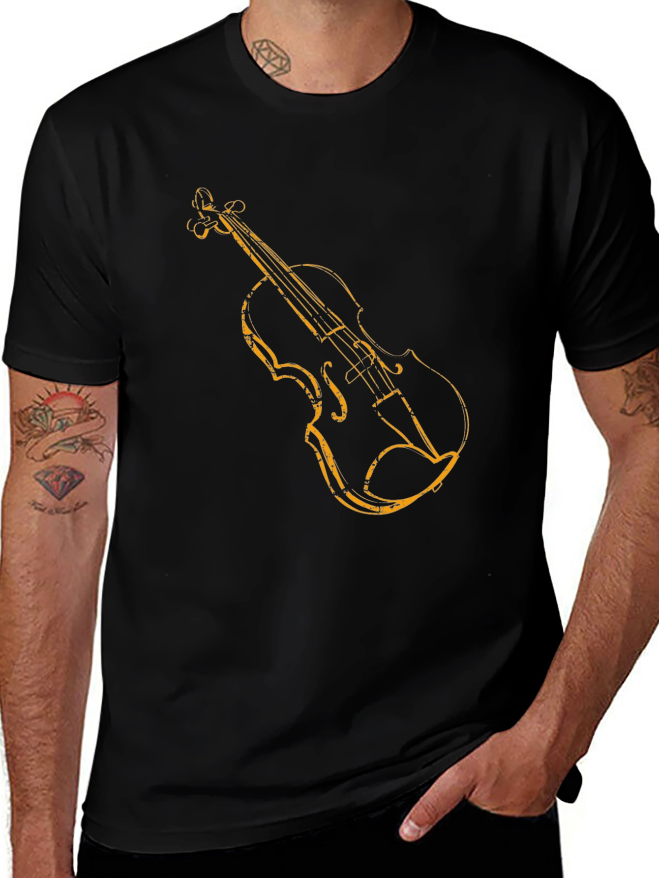 Violin Graphic Tee - Black Short Sleeve Shirt