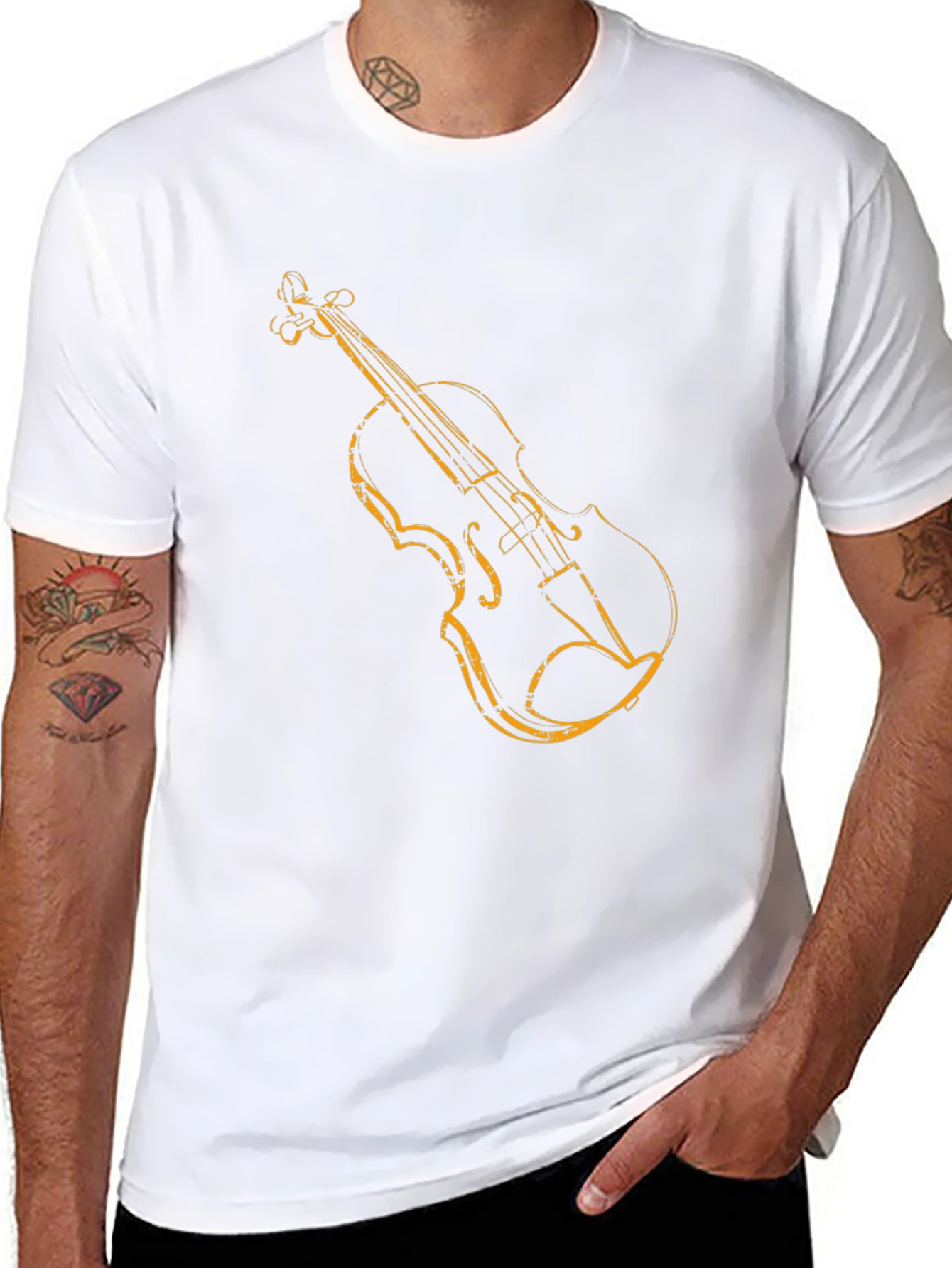 Violin Graphic Tee - Black Short Sleeve Shirt