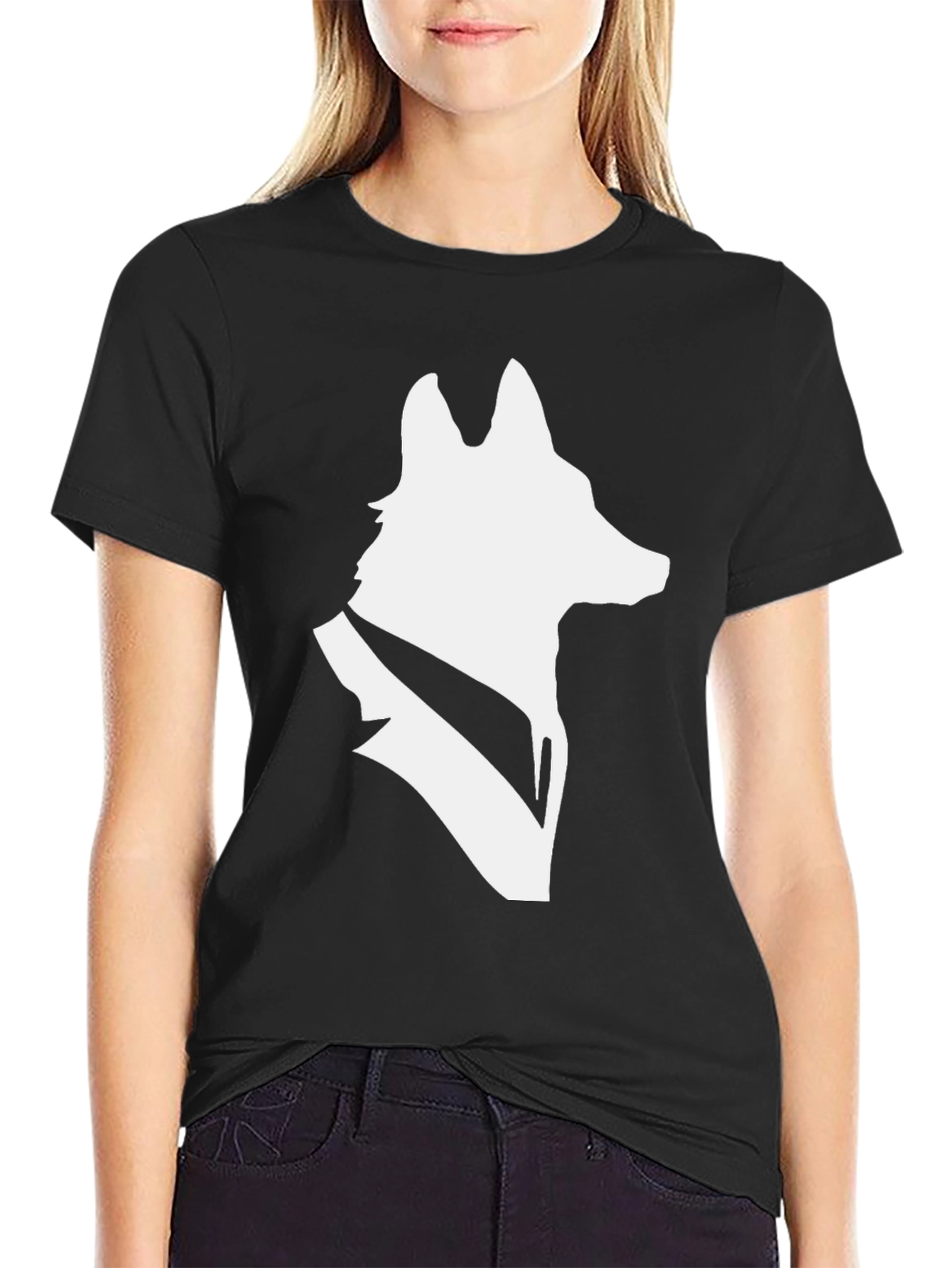 Sleek Wolf Silhouette Black T-Shirt