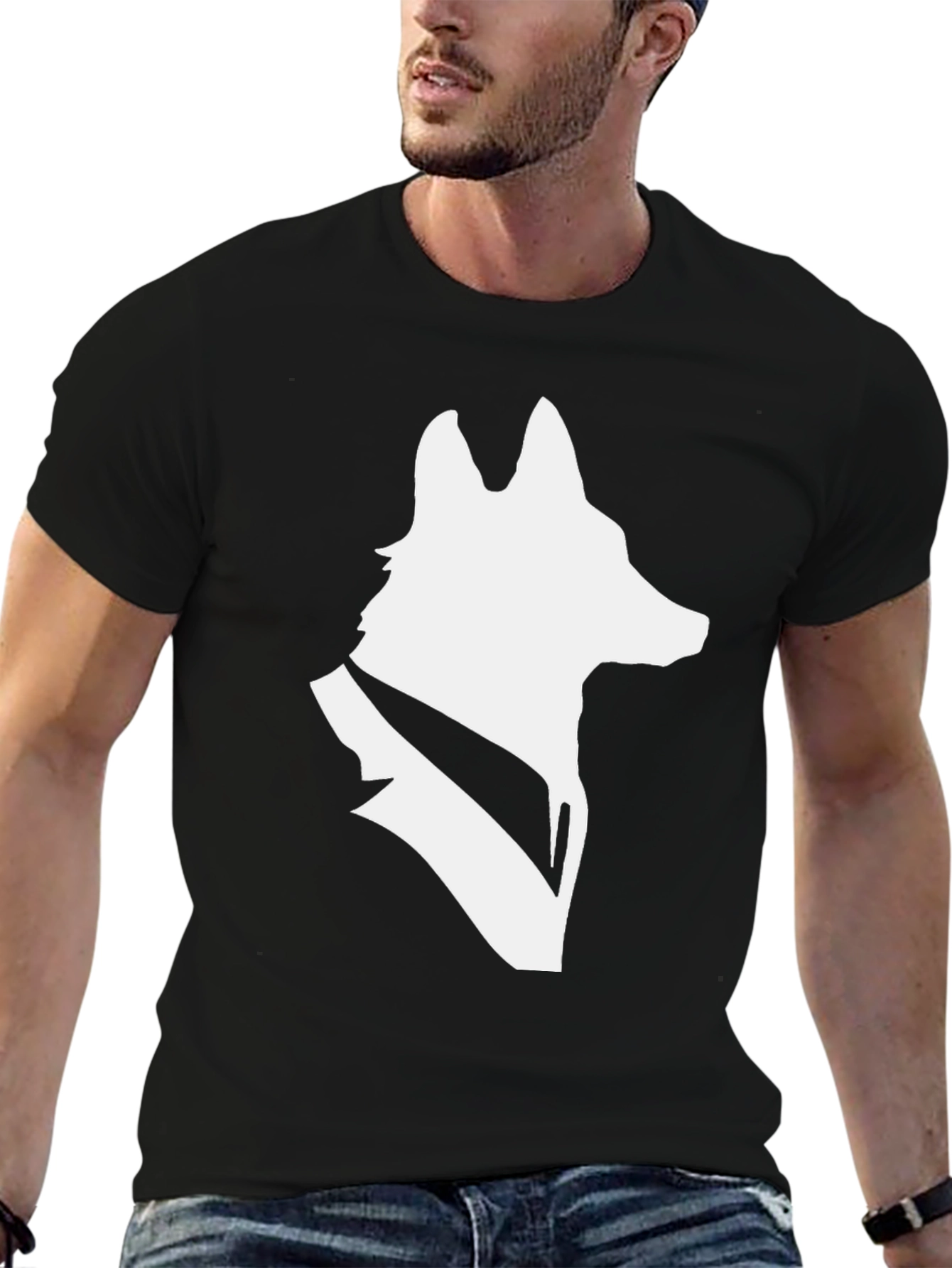 Sleek Wolf Silhouette Black T-Shirt