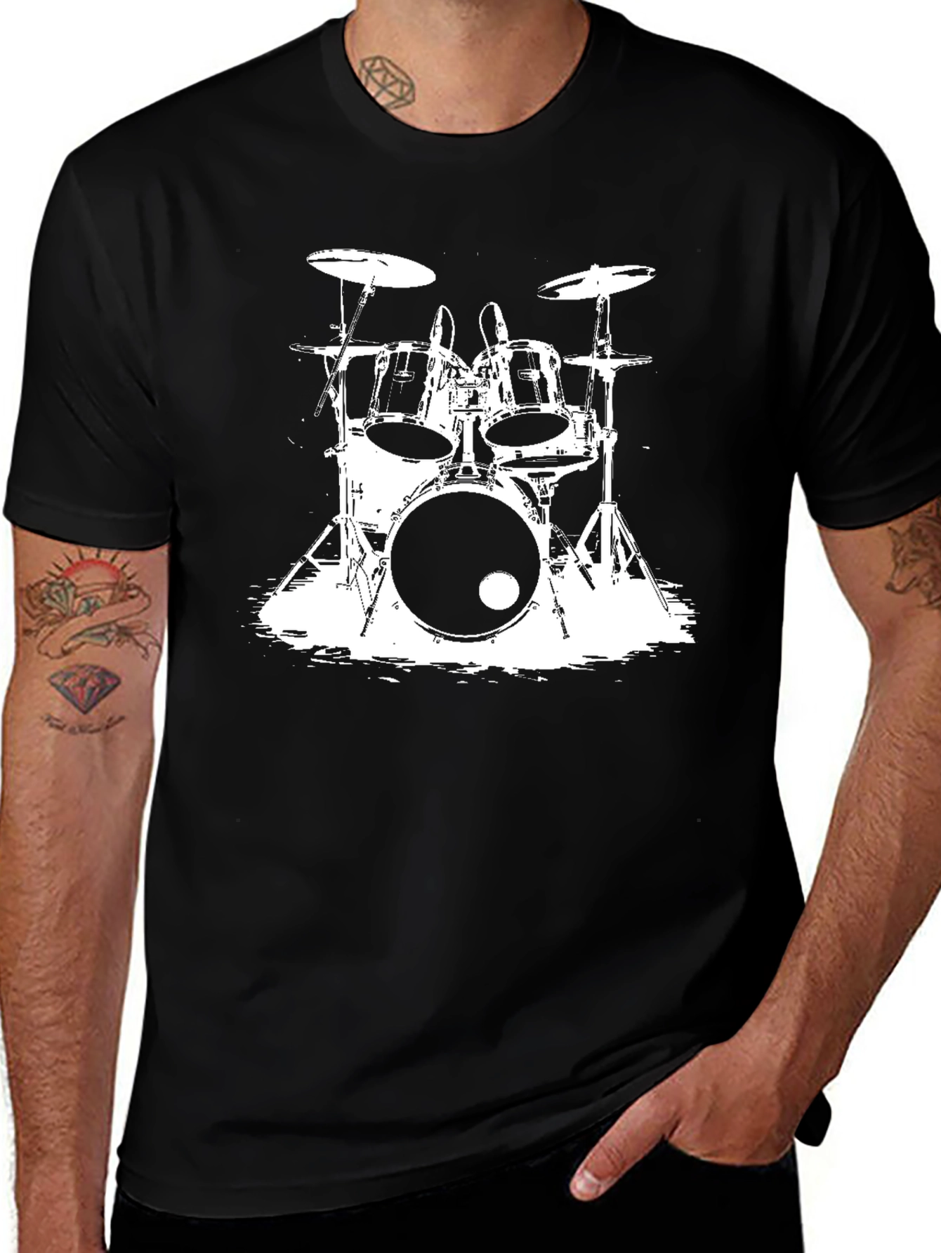 Drum Kit Graphic Tee - Black Cotton T-Shirt