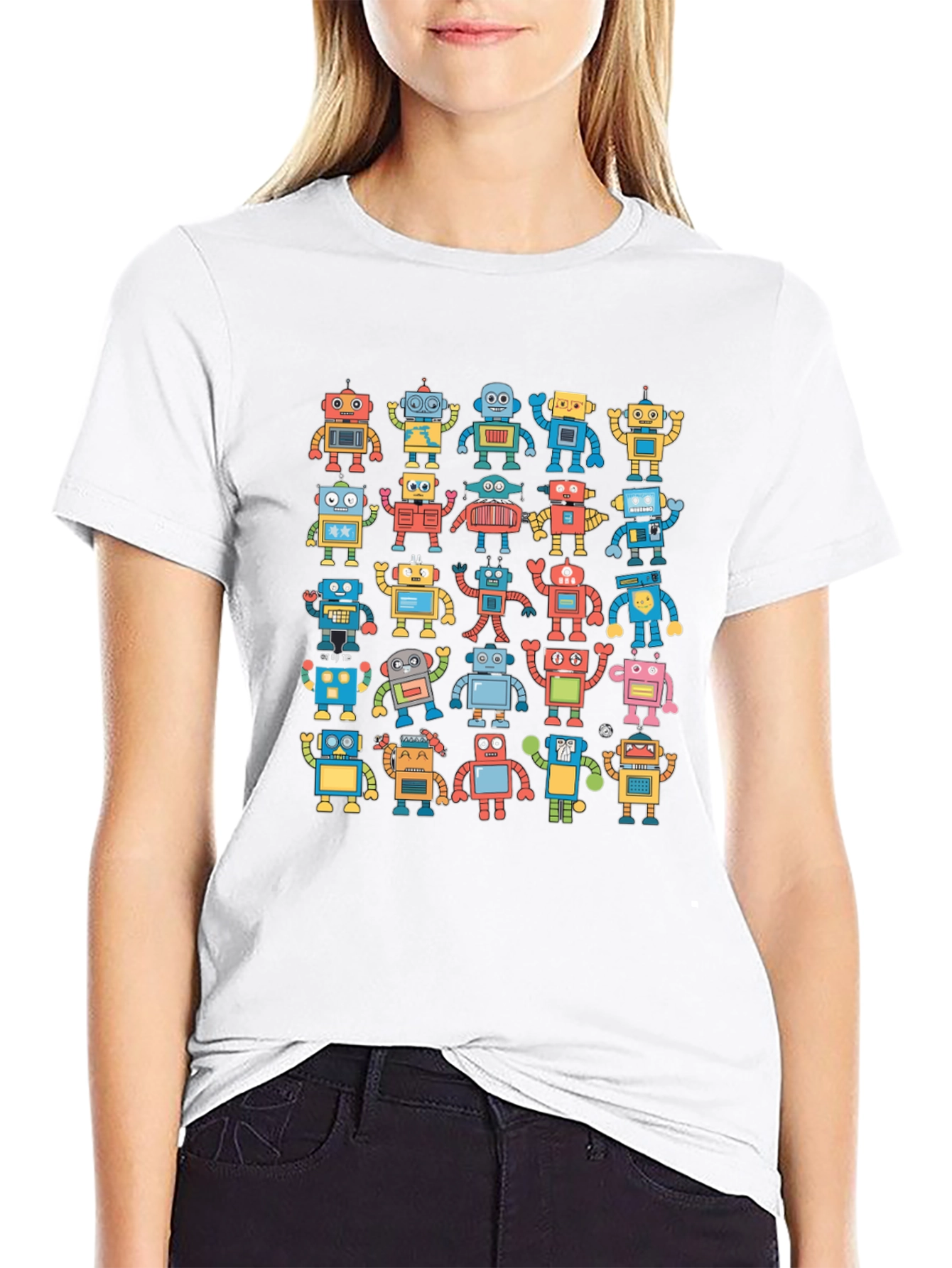 Retro Robot Print Black T-Shirt