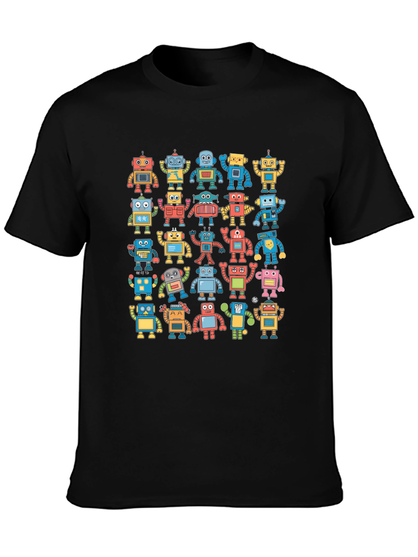 Retro Robot Print Black T-Shirt