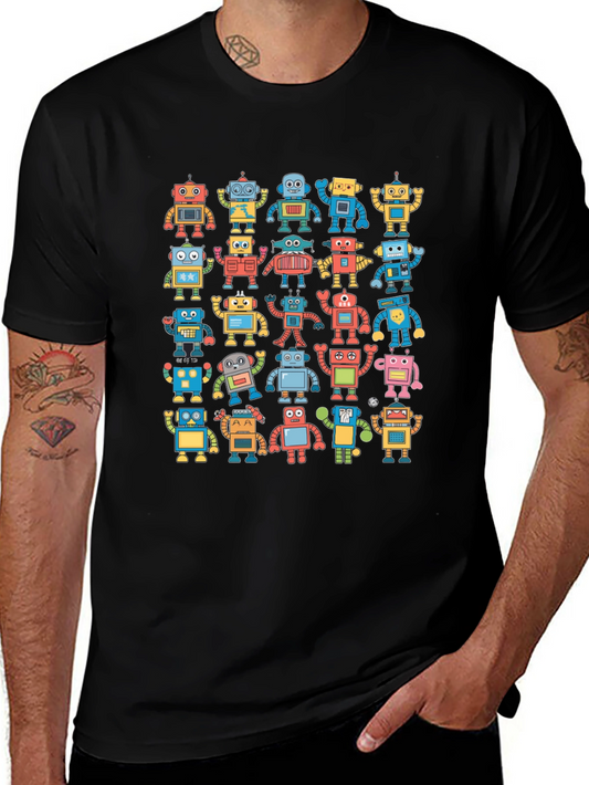 Retro Robot Print Black T-Shirt