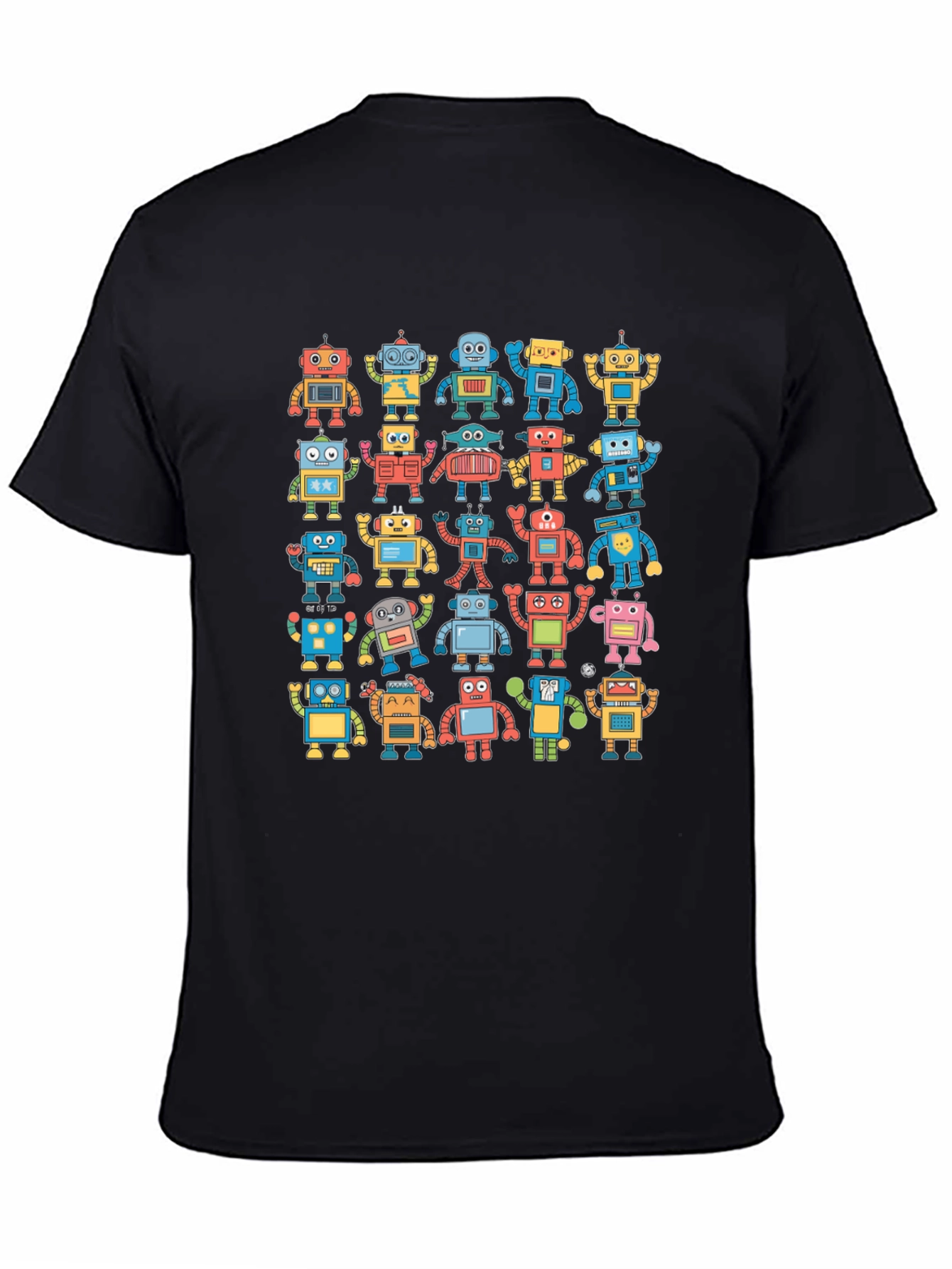 Retro Robot Print Black T-Shirt