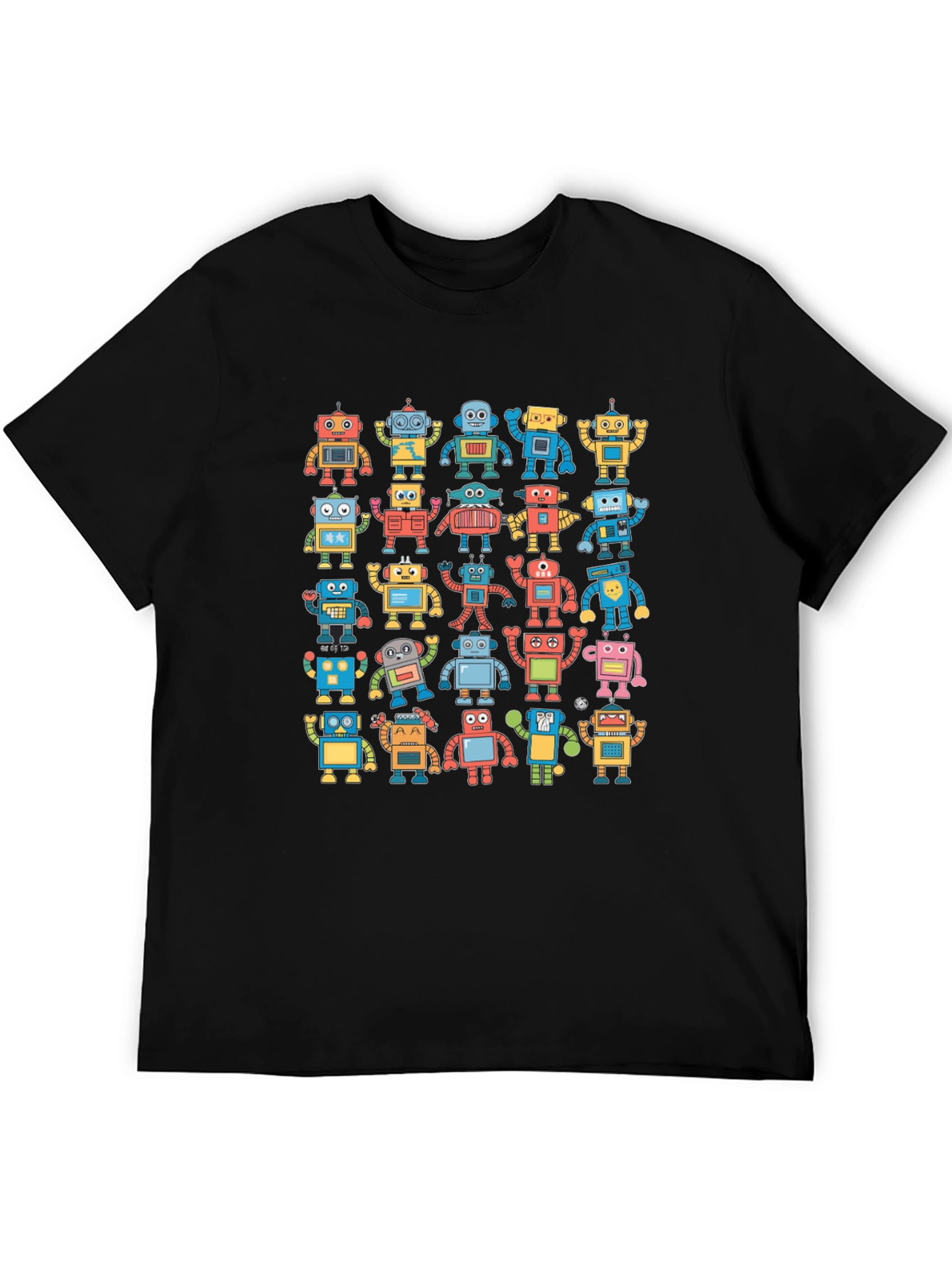 Retro Robot Print Black T-Shirt