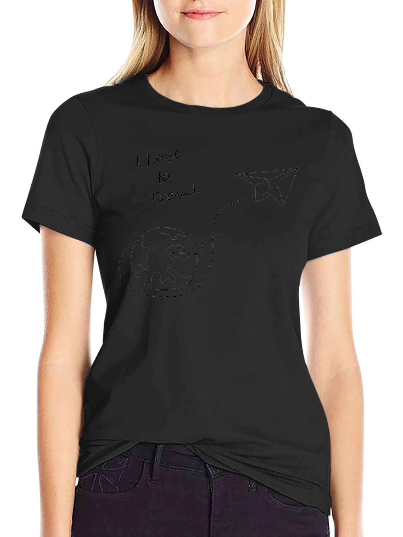 I Love to Travel Black Graphic T-Shirt