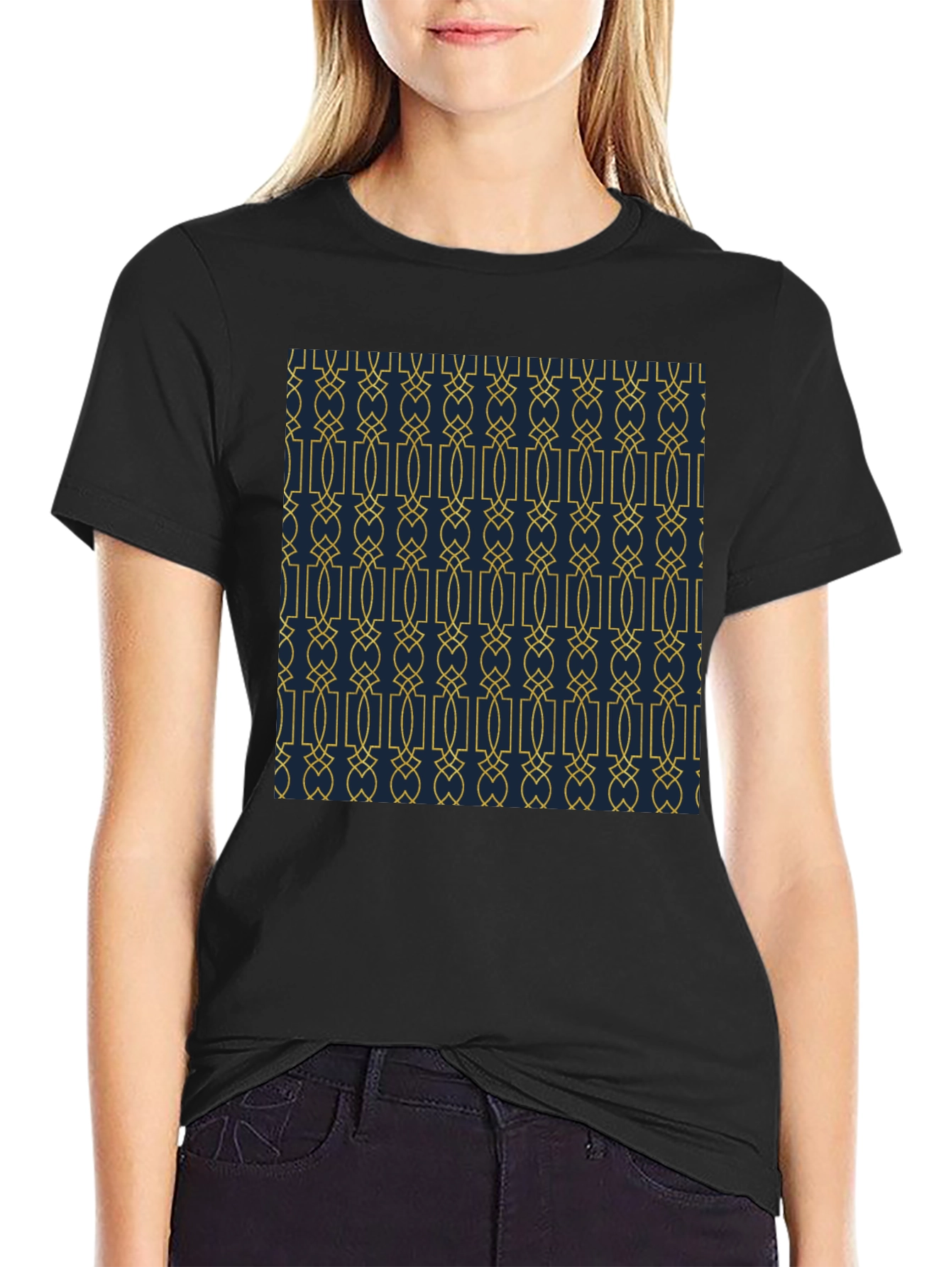 Elegant Patterned Black T-Shirt