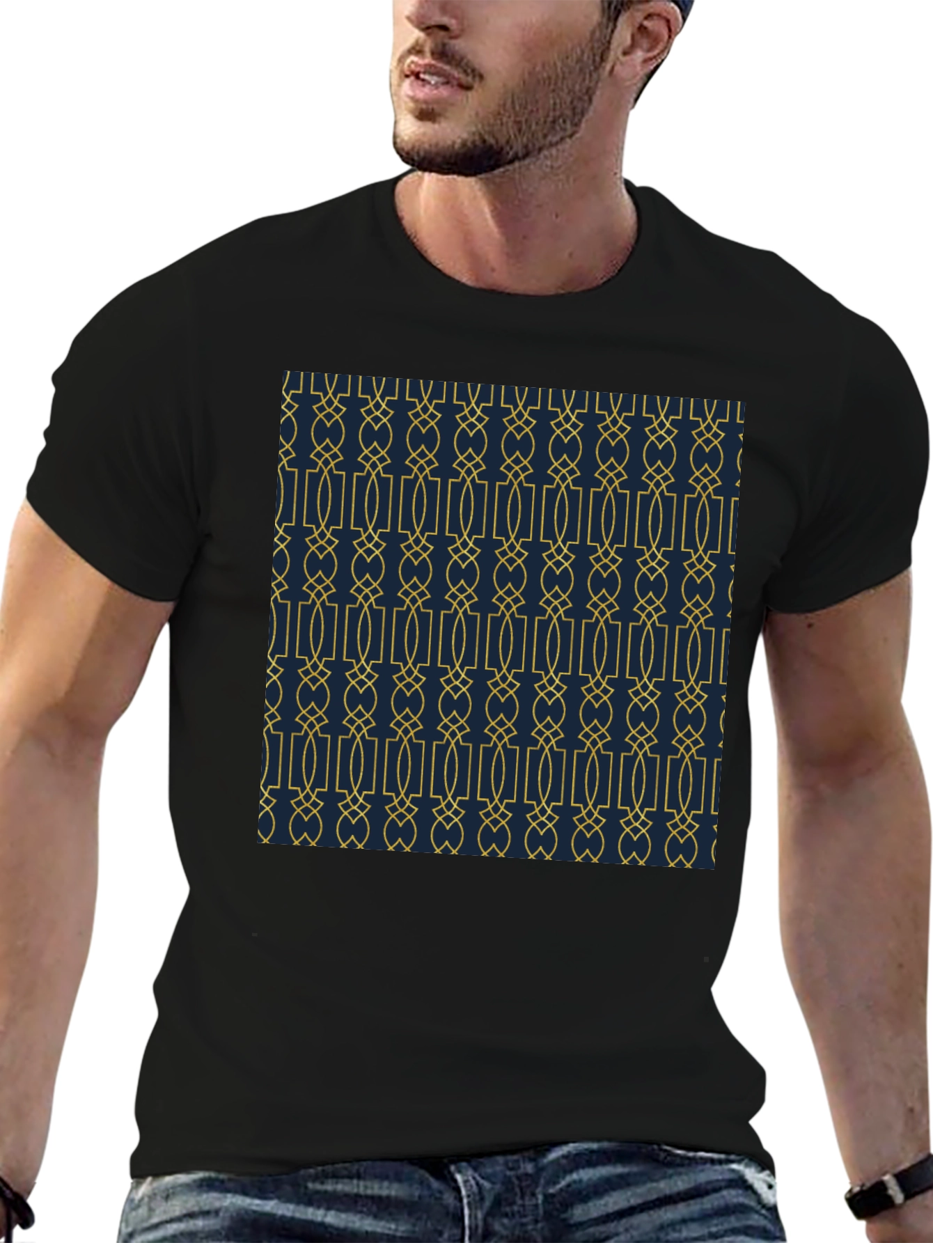 Elegant Patterned Black T-Shirt
