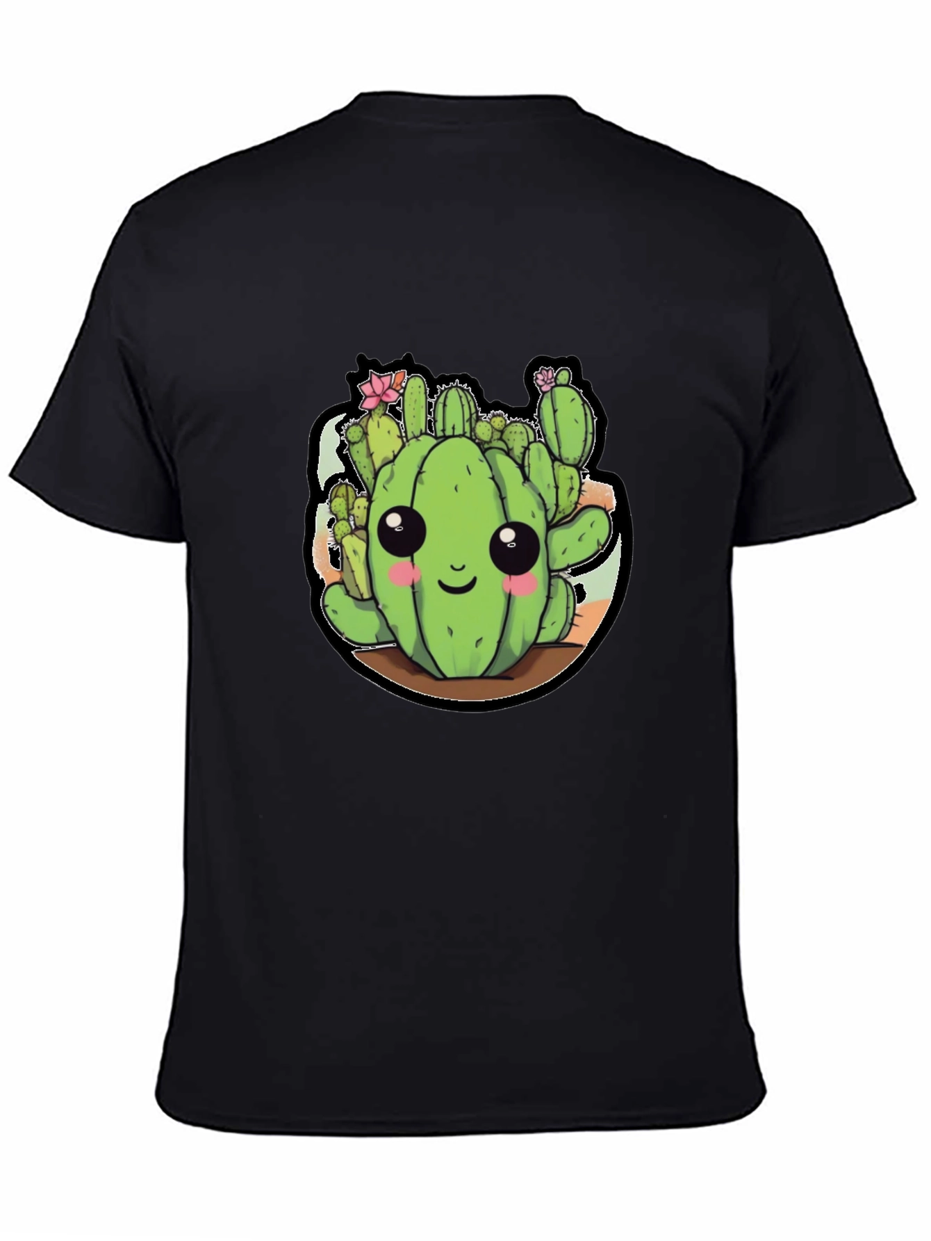 Cute Cactus Cartoon Black T-Shirt