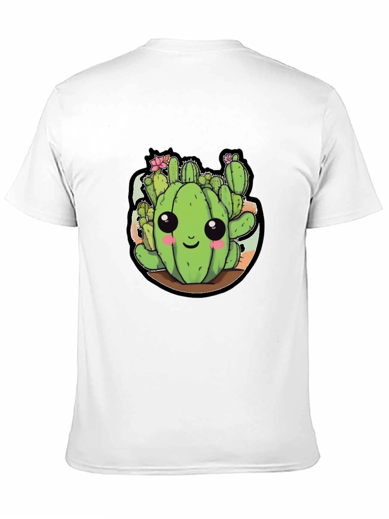 Cute Cactus Cartoon Black T-Shirt