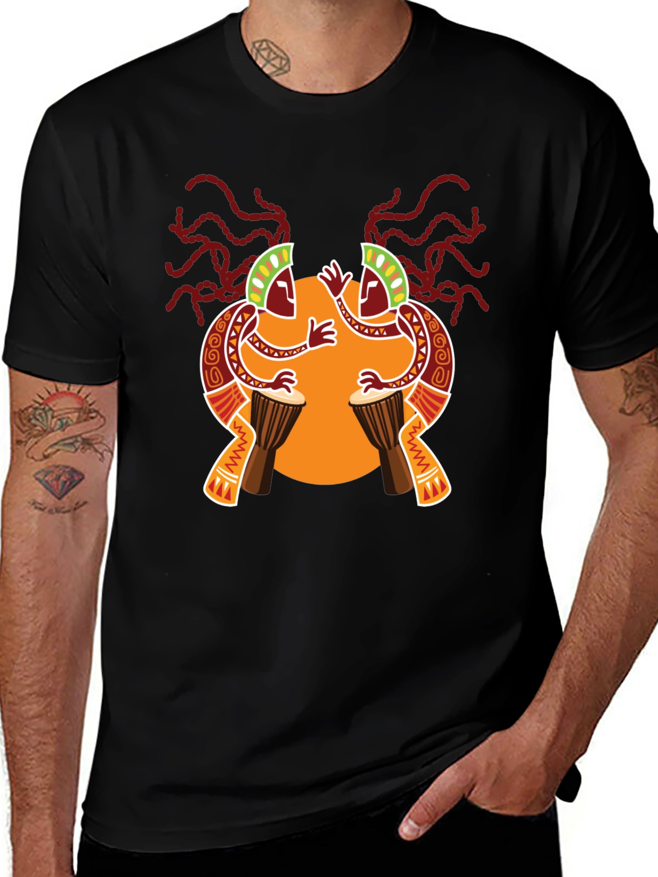 Ethnic Drum Circle Black Graphic Tee