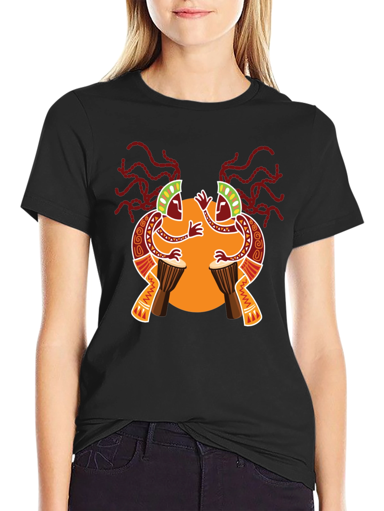 Ethnic Drum Circle Black Graphic Tee