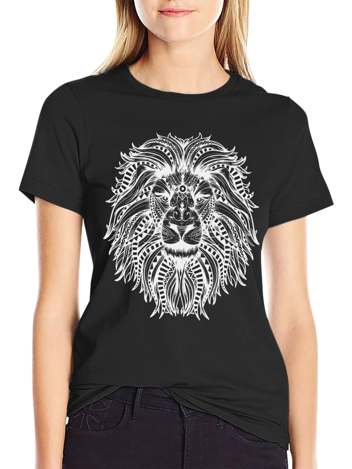 Tribal Lion Graphic Tee - Stylish Mens Black T-Shirt