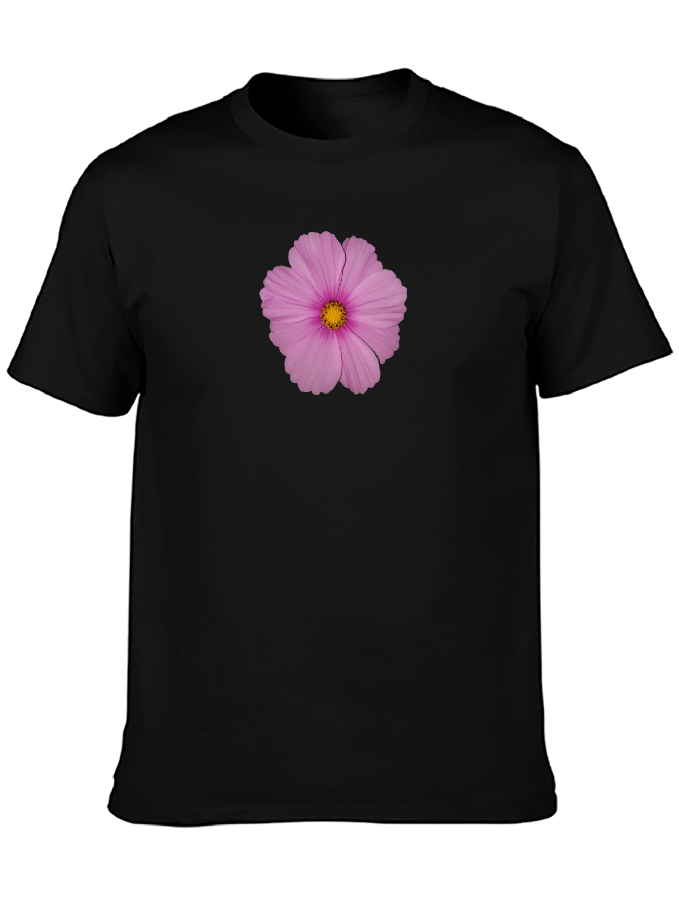 Pink Flower Print Black T-Shirt