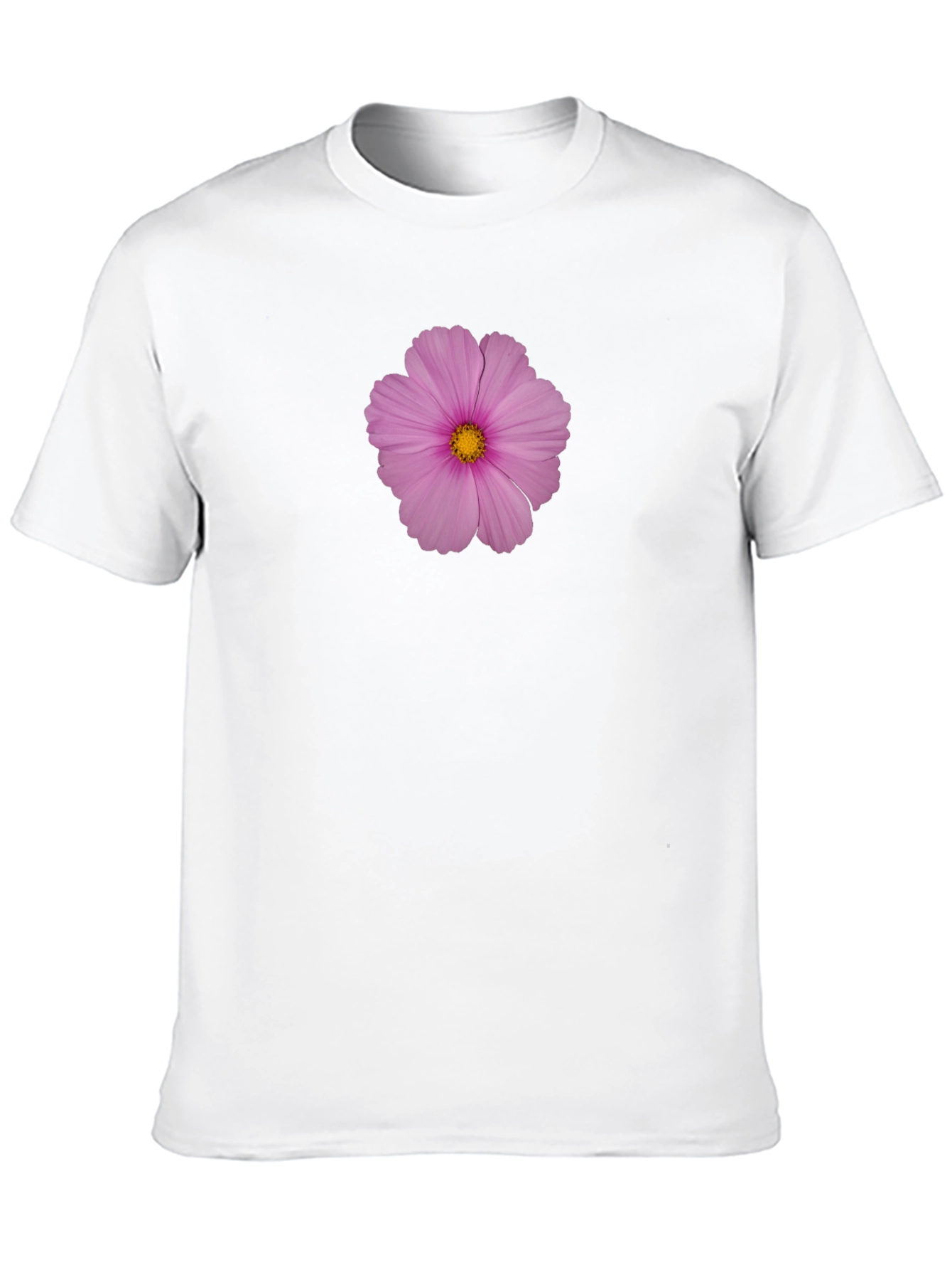 Pink Flower Print Black T-Shirt