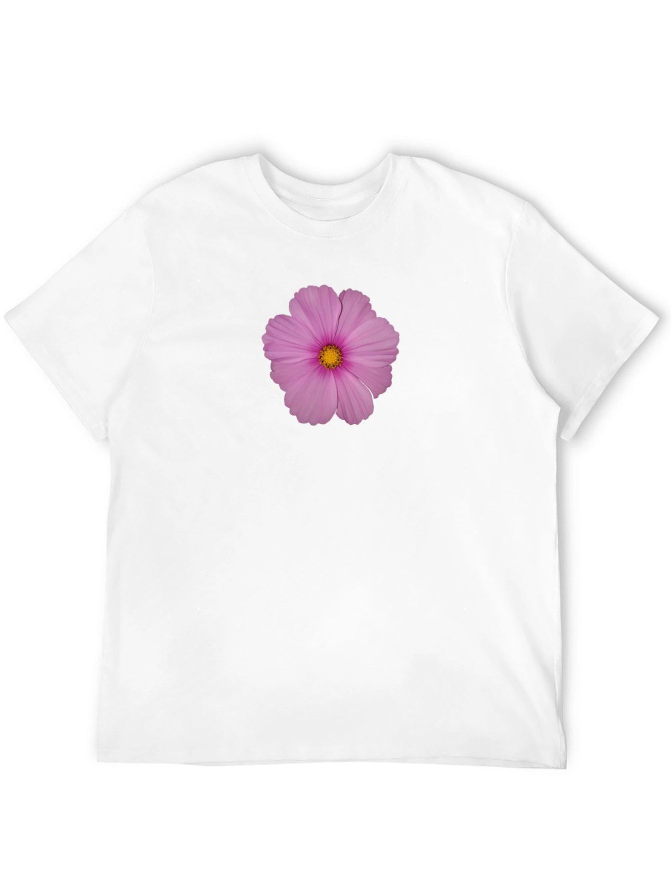 Pink Flower Print Black T-Shirt