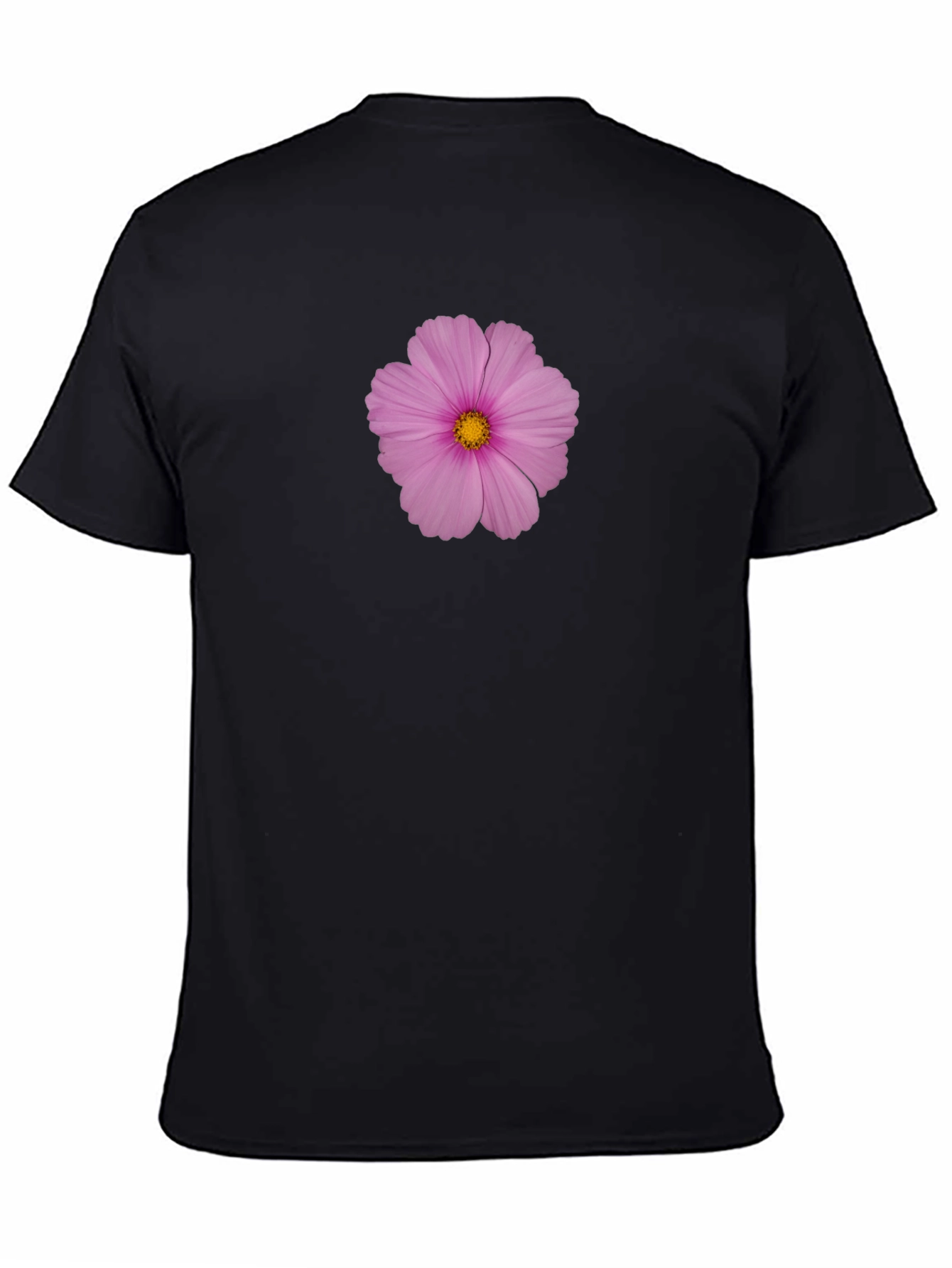 Pink Flower Print Black T-Shirt