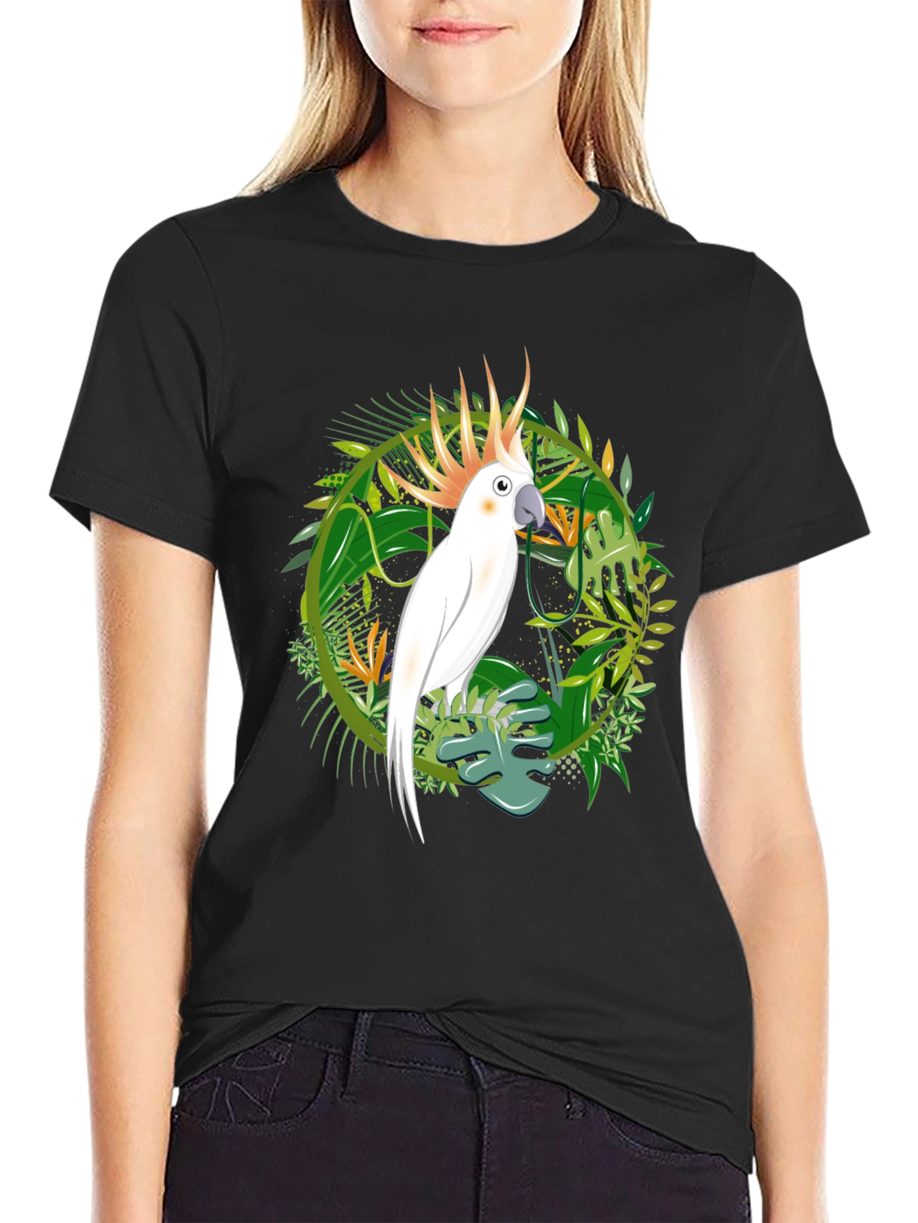 Tropical Cockatoo Graphic Tee - Mens Black T-Shirt