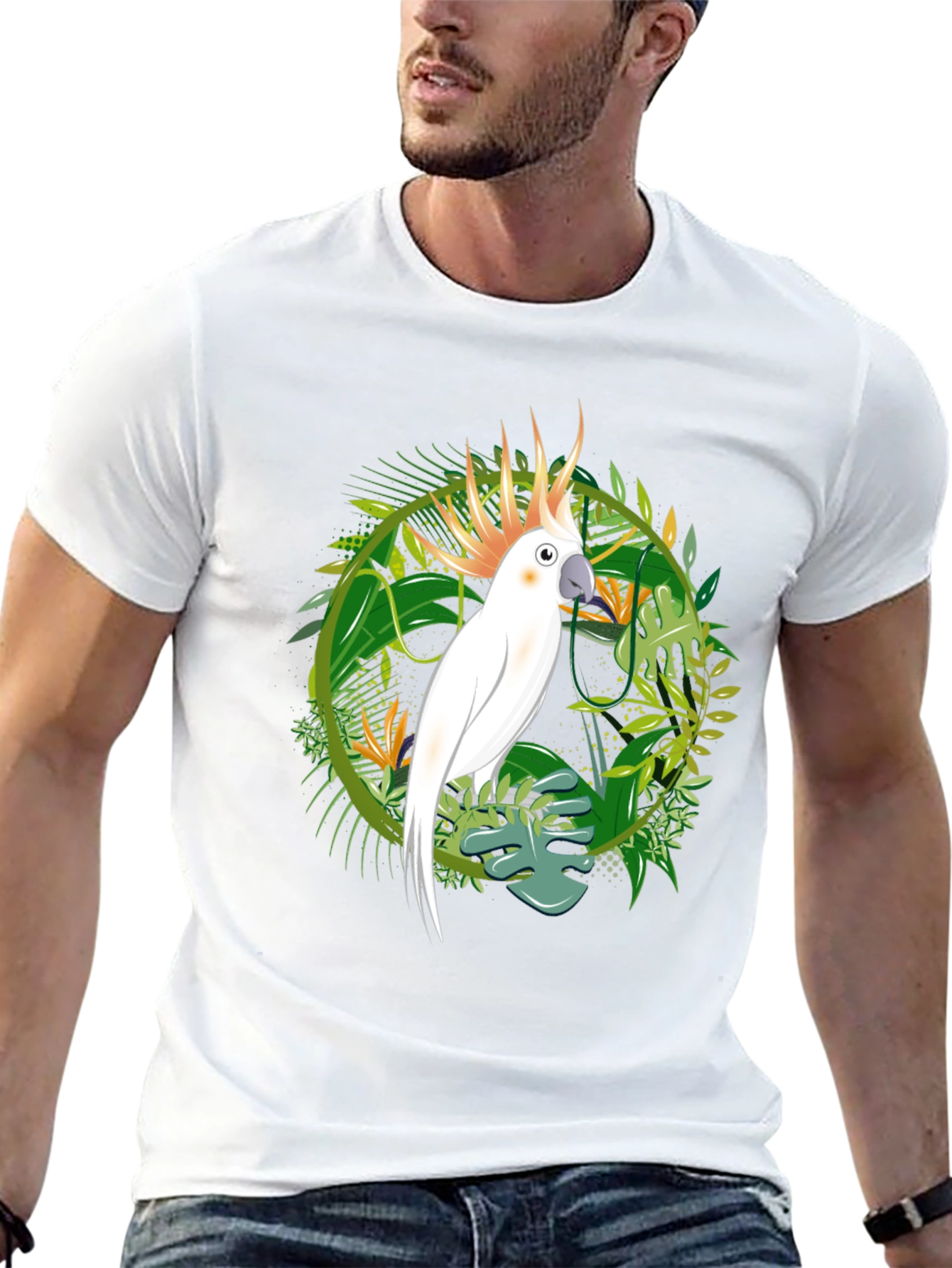 Tropical Cockatoo Graphic Tee - Mens Black T-Shirt