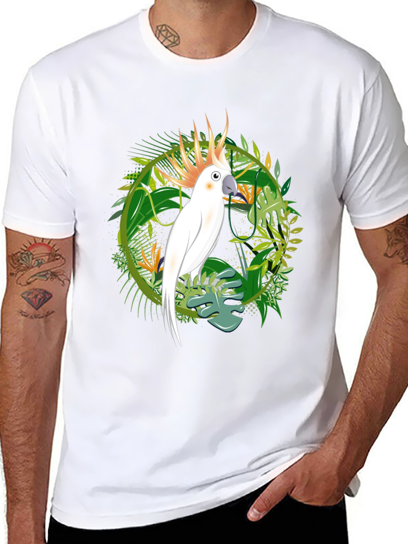 Tropical Cockatoo Graphic Tee - Mens Black T-Shirt