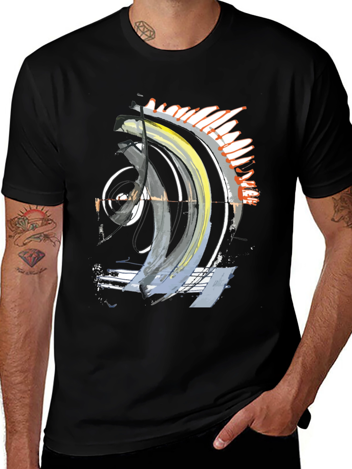 Abstract Art Graphic Tee - Stylish Black T-Shirt