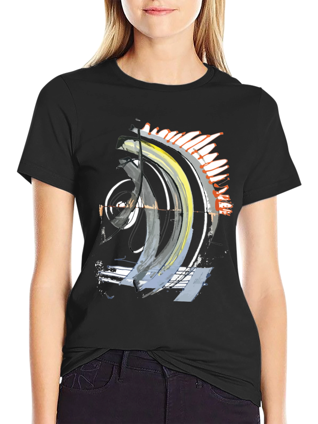 Abstract Art Graphic Tee - Stylish Black T-Shirt