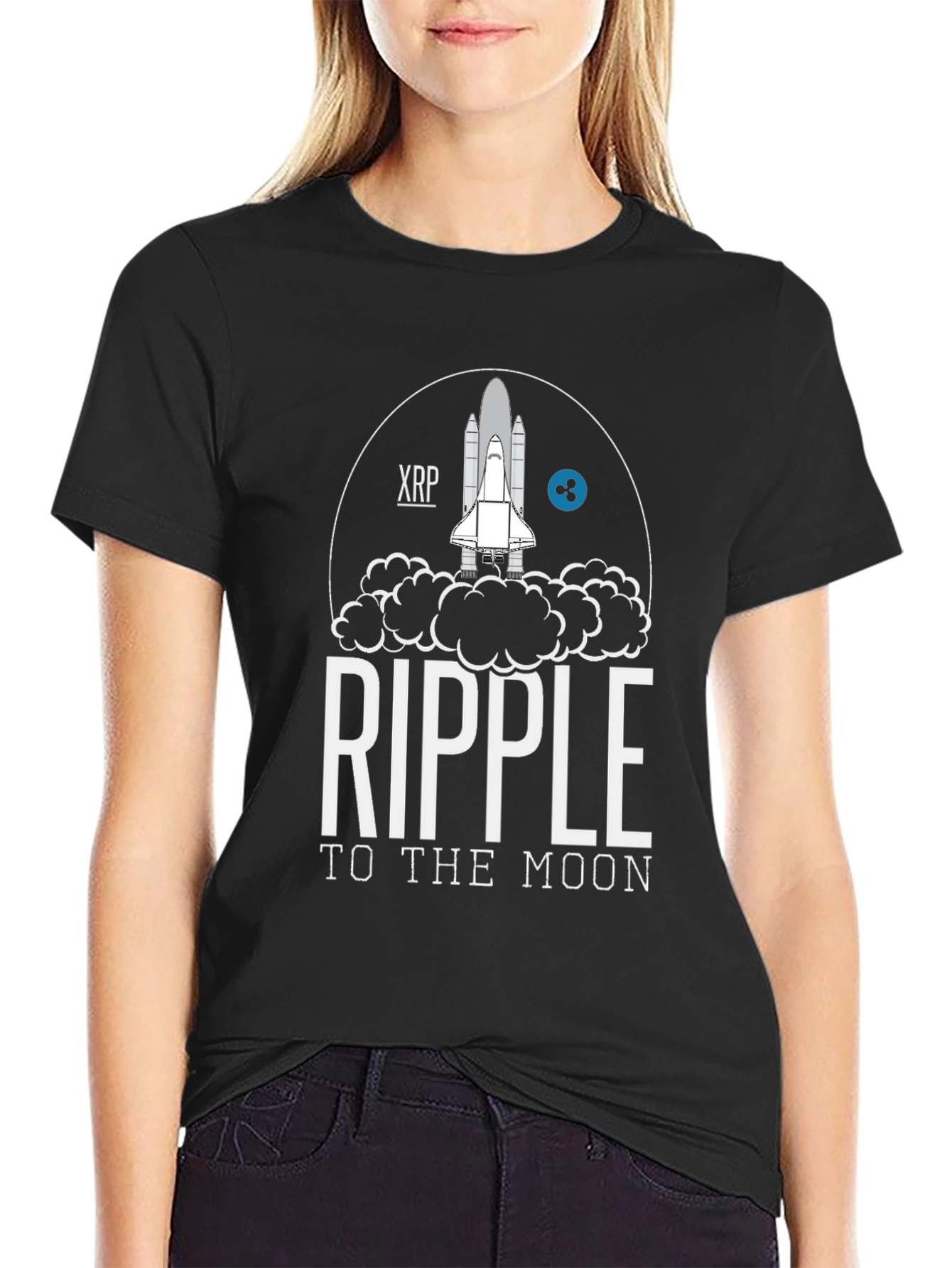 Ripple to the Moon Black T-Shirt XRP Crypto