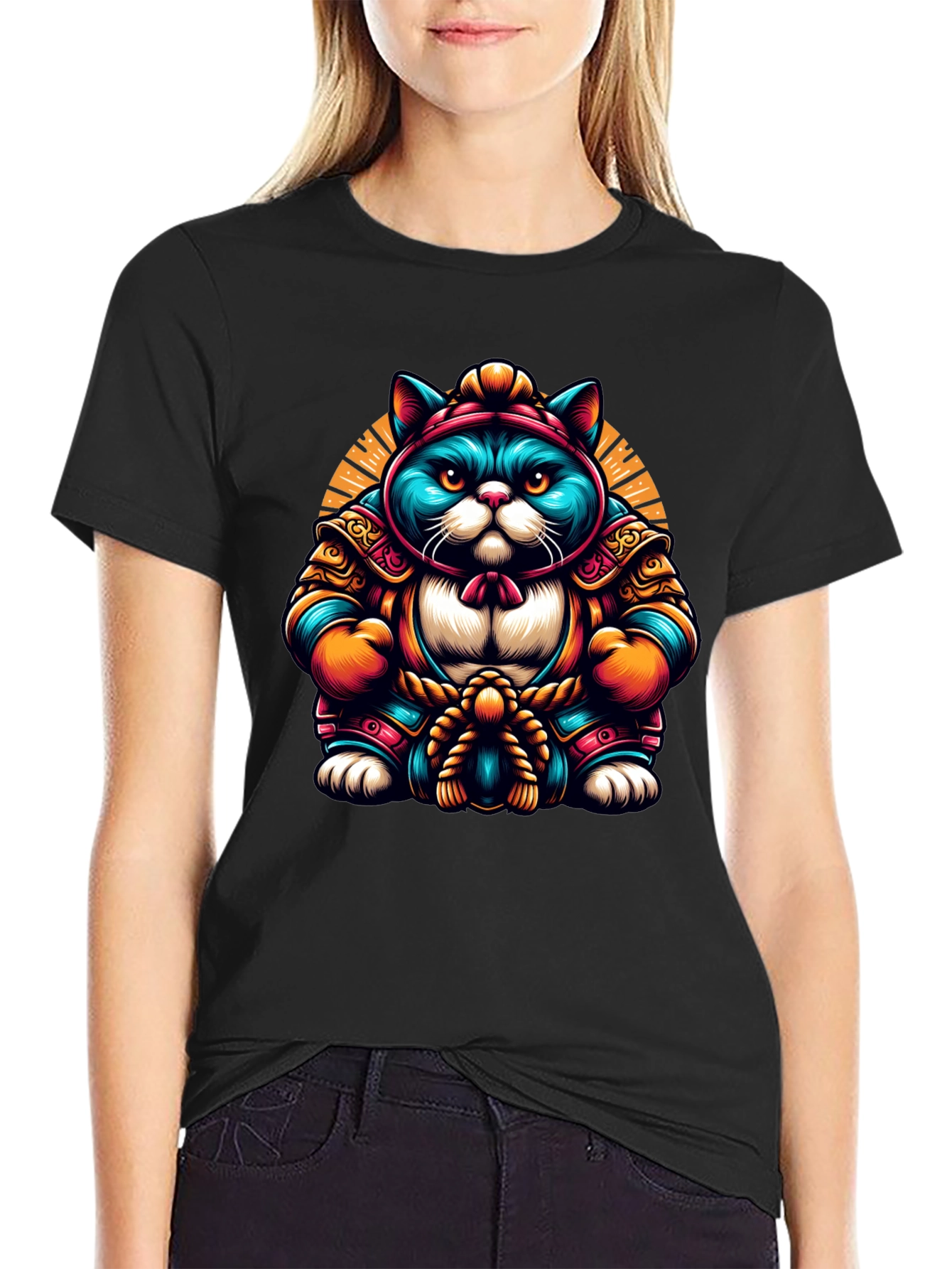 Samurai Cat Graphic Tee - Cool and Unique Design
