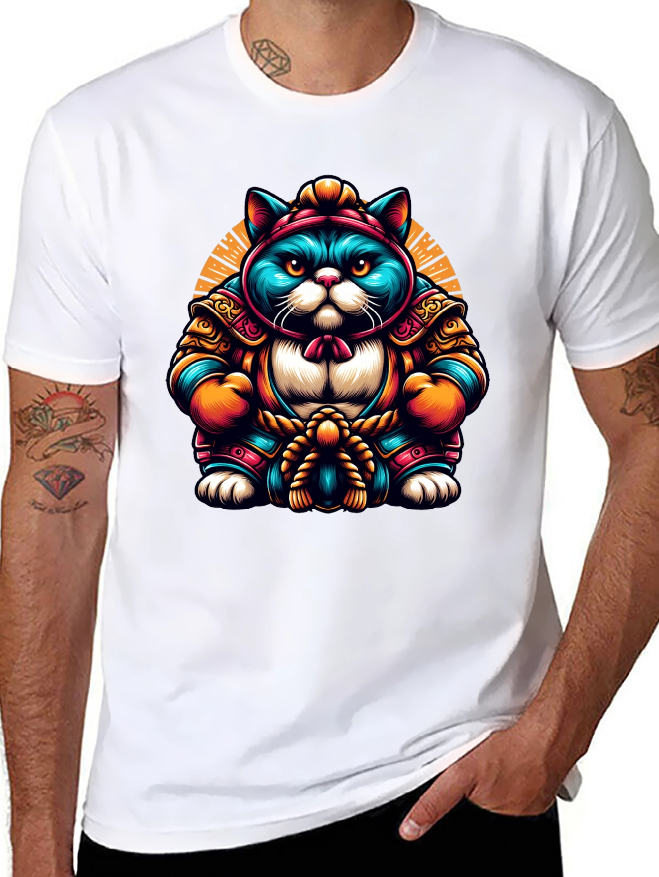 Samurai Cat Graphic Tee - Cool and Unique Design