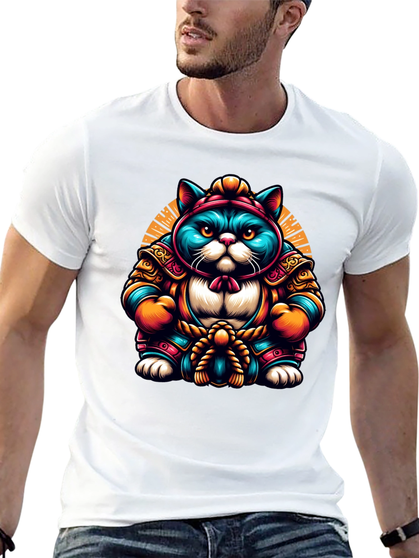 Samurai Cat Graphic Tee - Cool and Unique Design